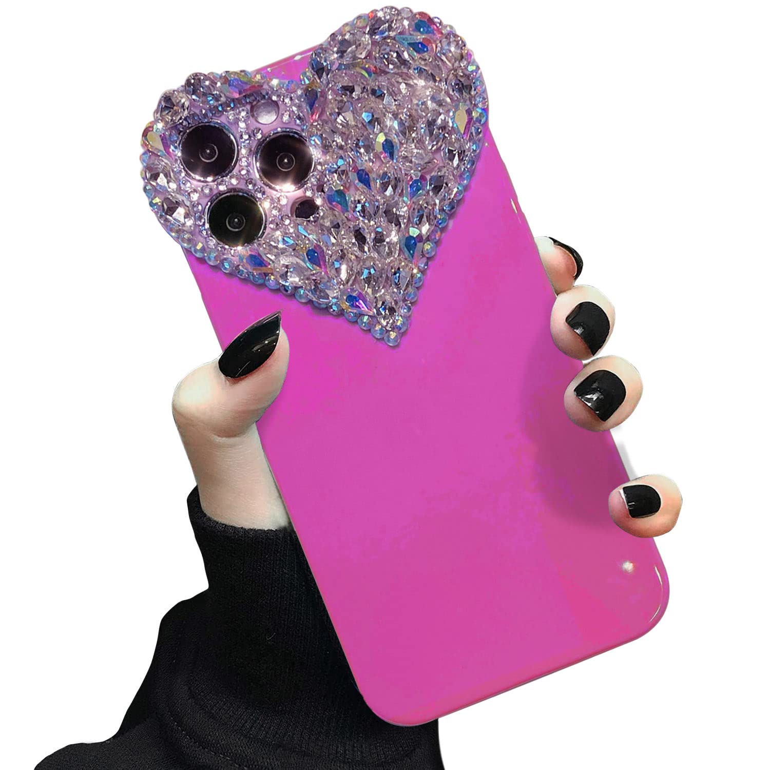 Enytdmo Iphone 12 Pro Case, 3D Glitter Heart Rhinestone Bumper, Rose, For Women Girl With Iphone 12 Pro 6.1 Inch, Durable, Camer
