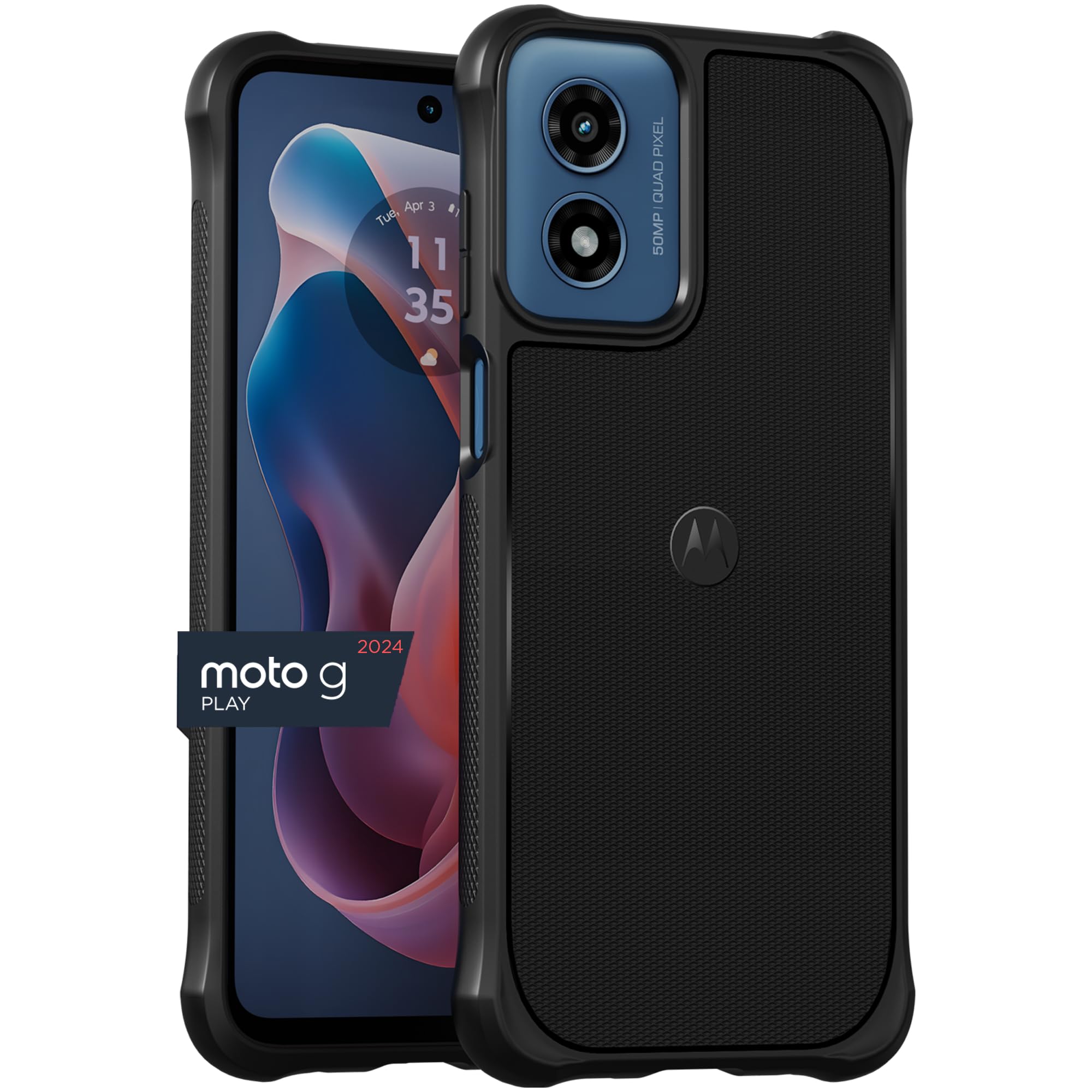 Motorola Moto G Play (2024) Rugged Protective Case- Black - Precision fit, Military Grade Shock Absorbing Cover for Enhanced Pho