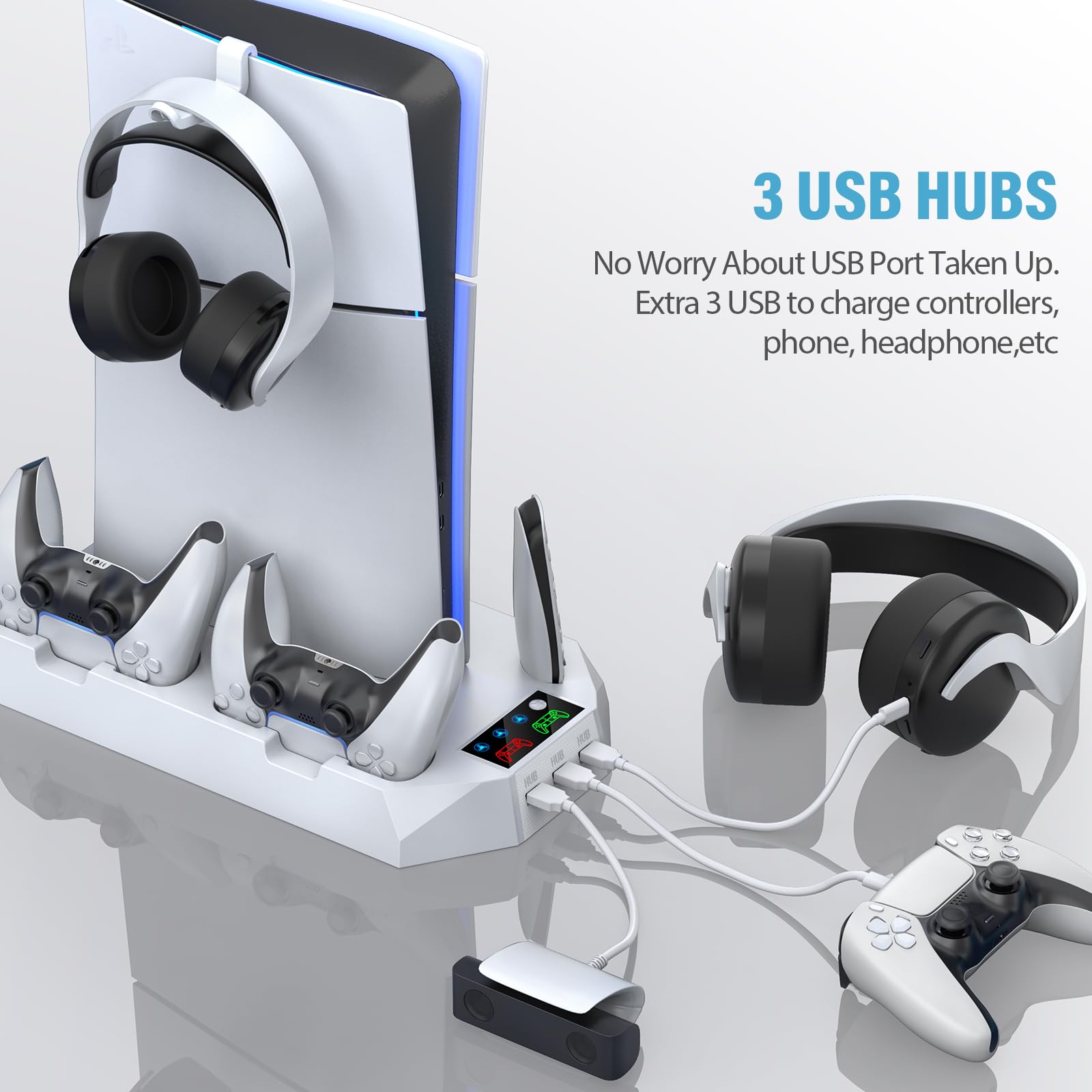 Ps5 Slim Stand And Cooling Station With Controller Charging Station For Playsation 5 Slim&Standard Disc/Digital Console, Ps5 Acc