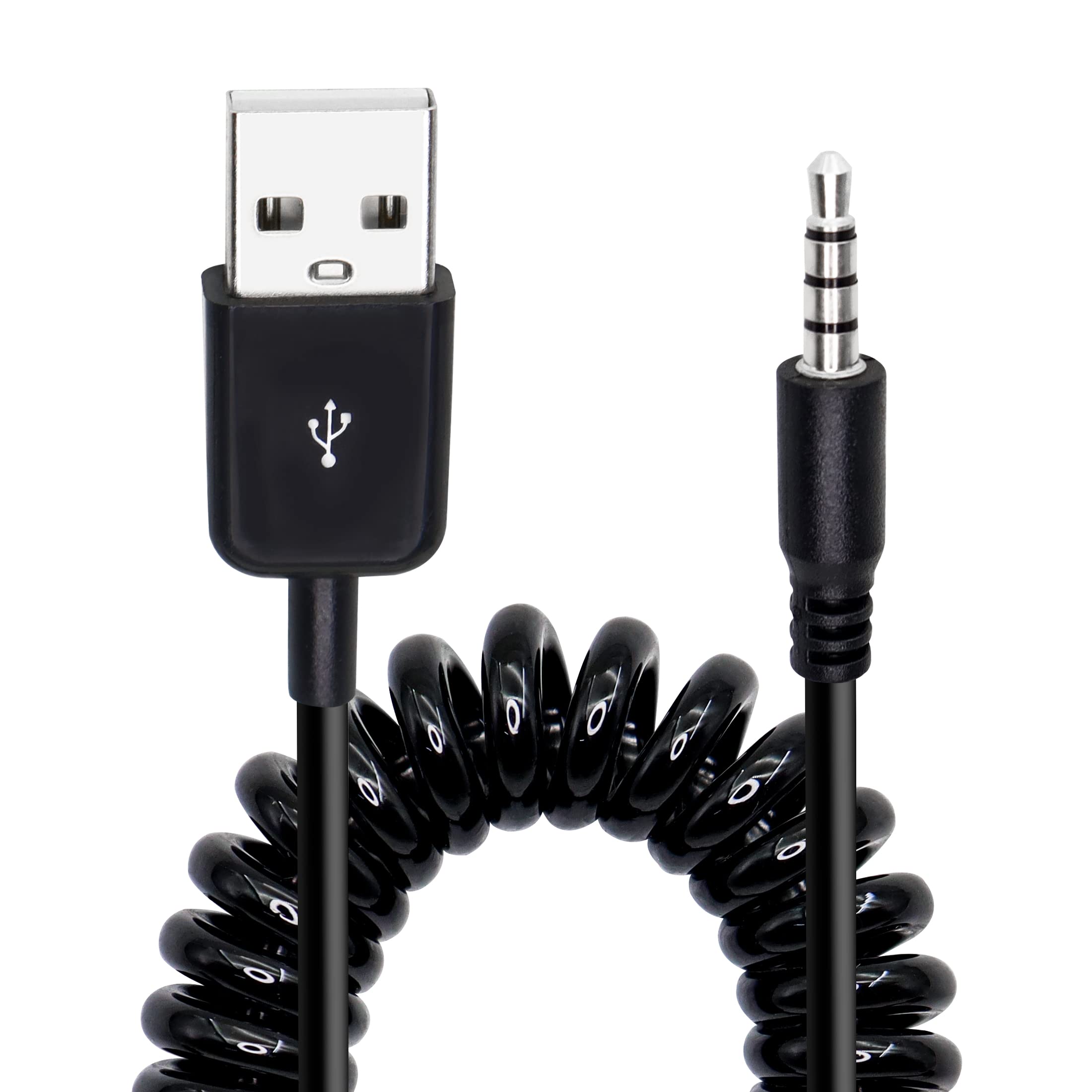 Yacsejao Usb To 3.5Mm Audio Jack Coiled Cable, Male Aux To Usb 2.0 Adapter Cord For Mp3 Players, Headphones