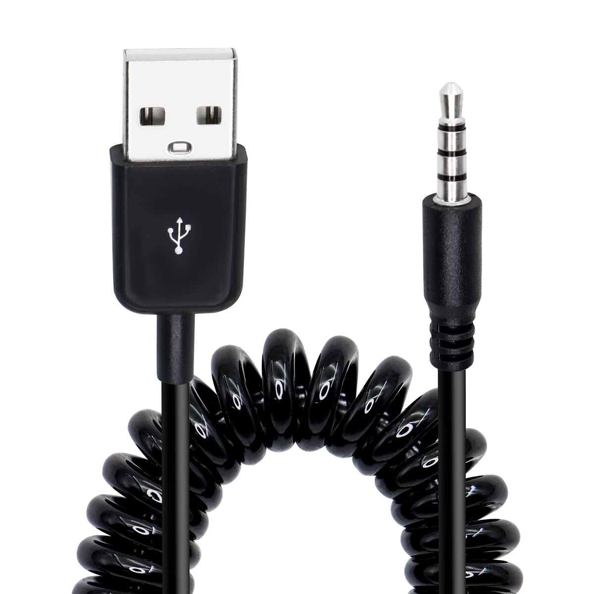 Yacsejao Usb To 3.5Mm Audio Jack Coiled Cable, Male Aux To Usb 2.0 Adapter Cord For Mp3 Players, Headphones
