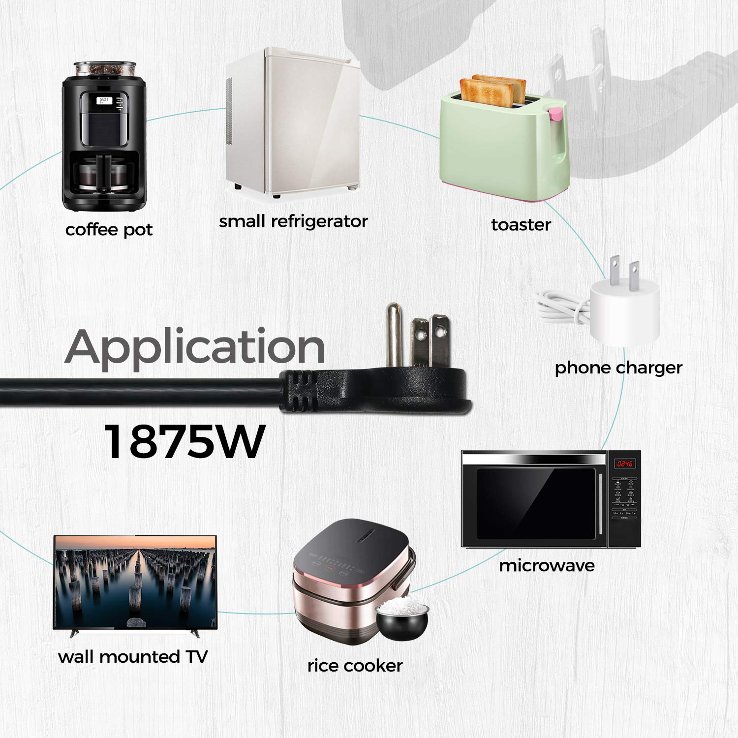 Firmerst 1875W Flat Plug Extension Cord 1 Foot, 15A 14 Awg Black