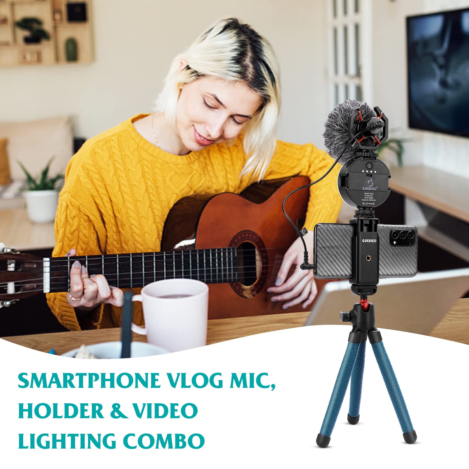 Smartphone Video Microphone Vlog Kit For Iphone, Smartphone And Cameras,With Led Light,Phone Holder,Tripod,Microphone,Tripod Mou