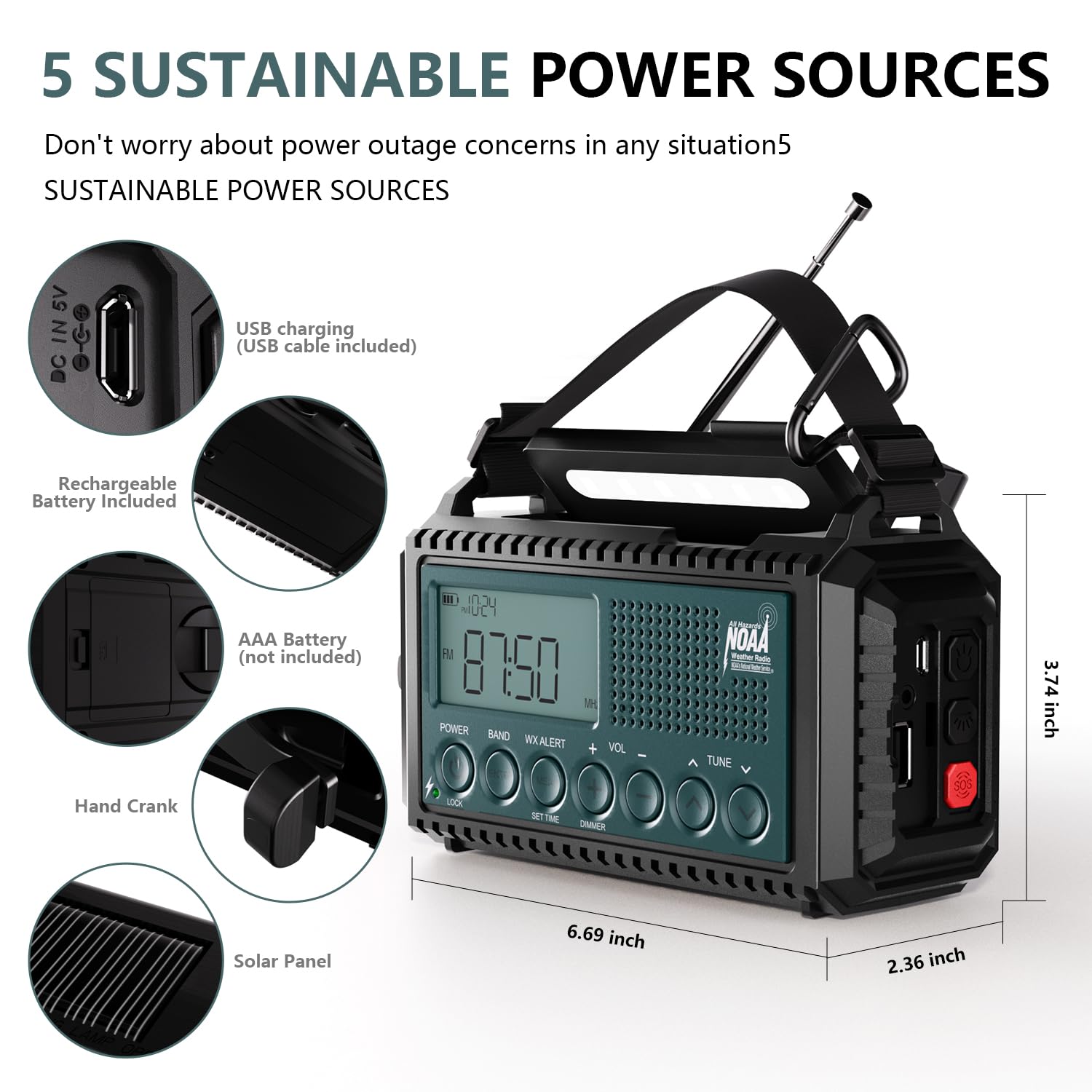 Noaa Emergency Weather Radio With Auto Alerts, 5000Mah Solar Hand Crank Am/Fm/Sw Shortwave Radio With Flashlight, Reading Lamp,