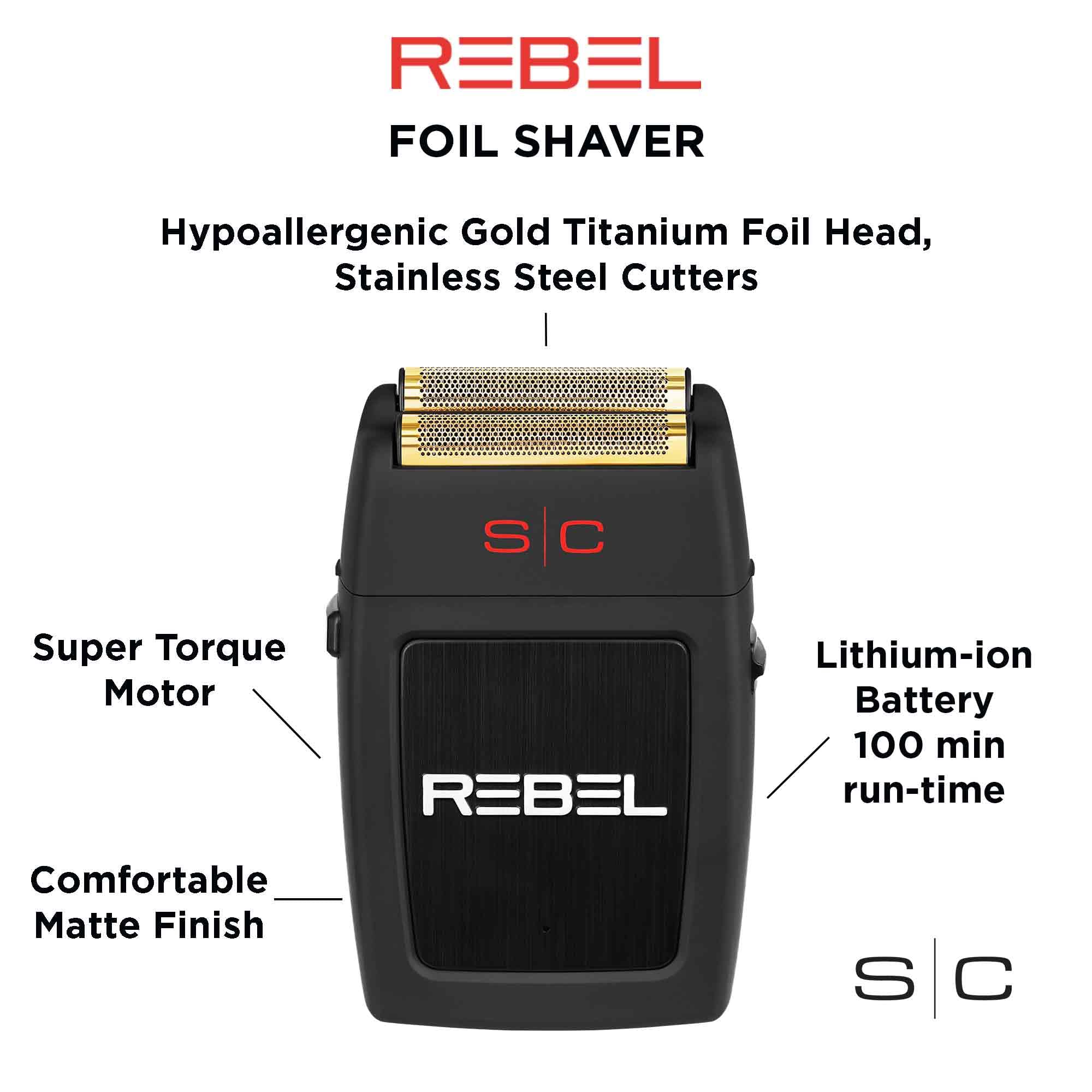 StyleCraft Rebel Foil Shaver SC802B - Professional Electric Shaver for Men, Black, Super Torque Motor