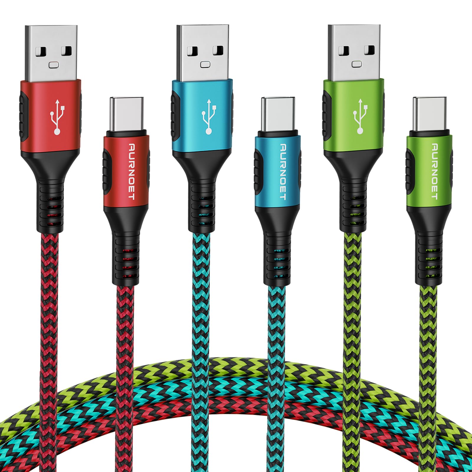 Aurnoet USB C Cable 3pack 10ft Type C Charger Nylon Braided USB C Charger Cord Fast Charging Cable for Samsung Galaxy S21 S20 S1