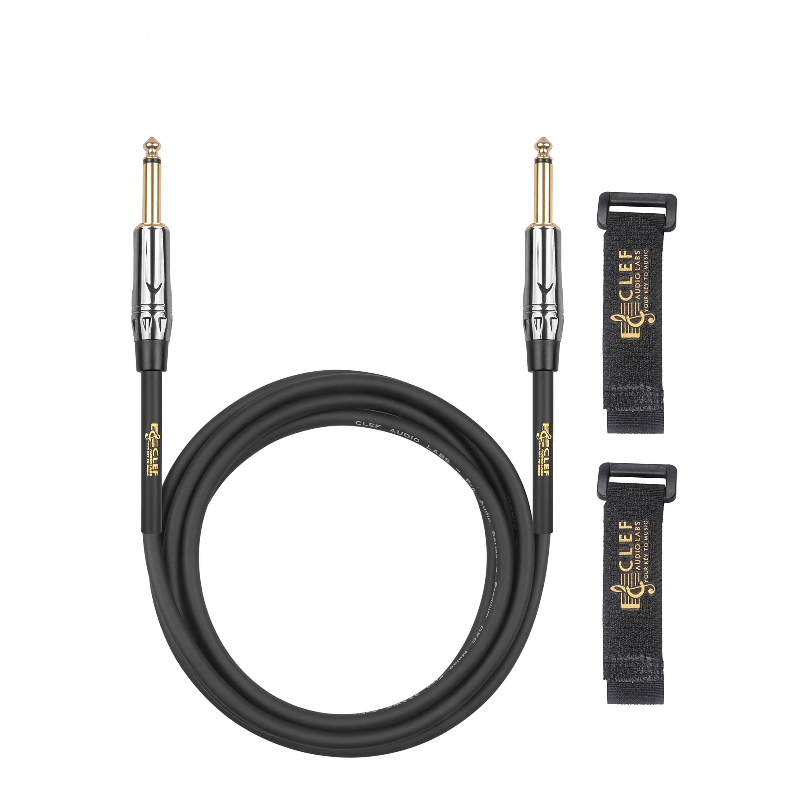 Clef Audio Labs Guitar Cable 6 Ft, 22Awg Shielded, Tangle Free Pvc Jacket, Chrome Zinc Alloy Shell, Electric Bass Guitar Amp Cor