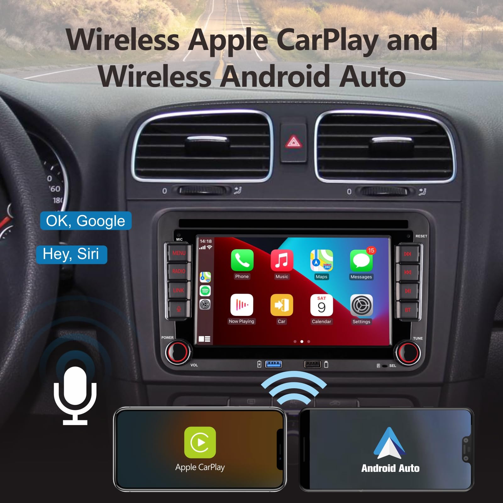 Double Din Car Stereo Compatible With Wireless Carplay Android Auto With 7 Inch Bluetooth/Fm/Am Radio/Usb/High Power Car Radio F