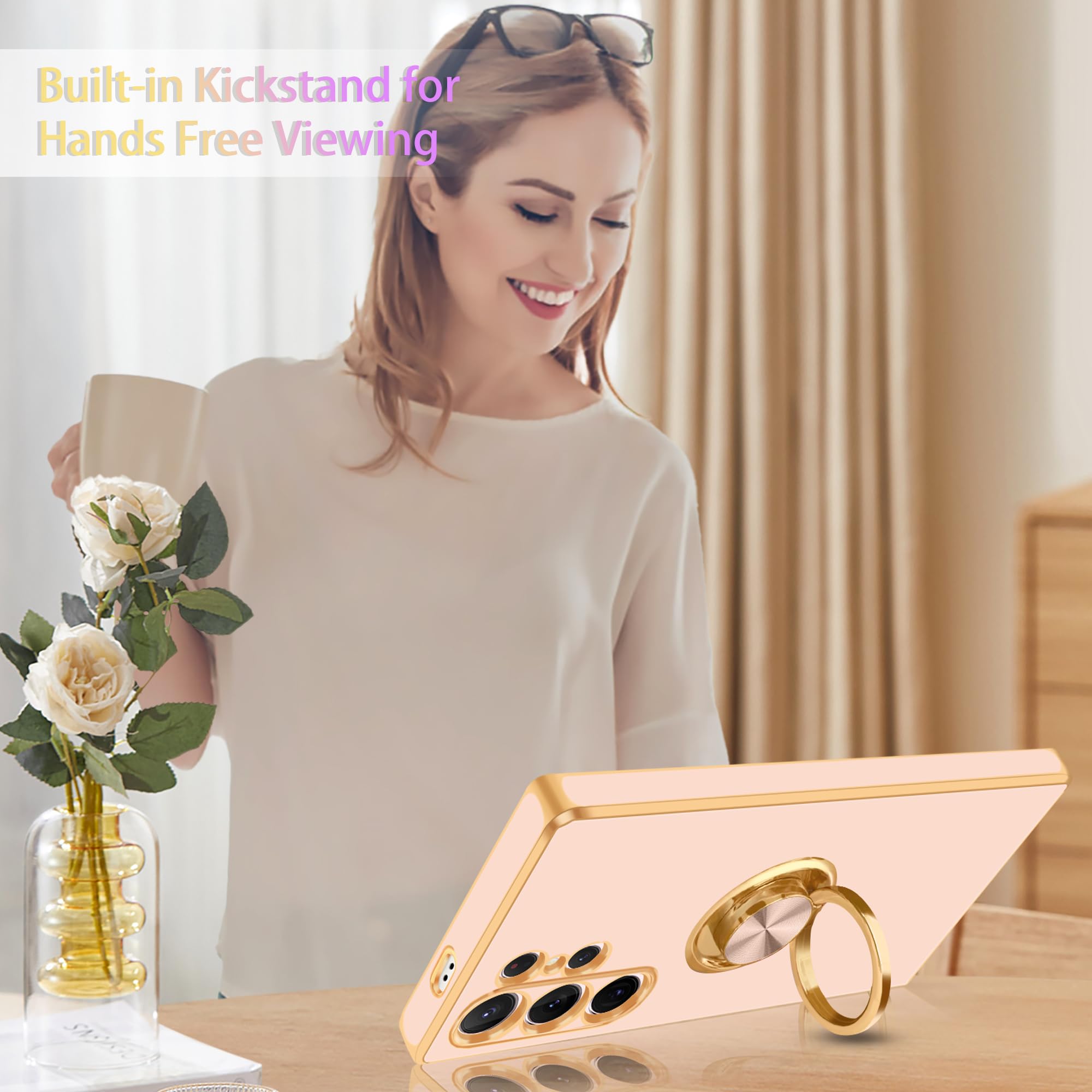 Fingic For Samsung S24 Ultra Case[With 360Ring Holder][Support Magnetic Car Mount]Cute Kickstand Slim For Women Girl Nonslip Rug