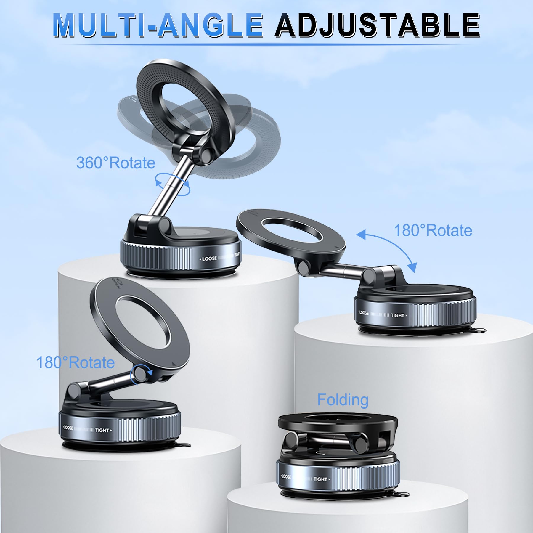 Livtee Upgraded Vacuum Magnetic Phone Holder, 360 Rotating Suction Cup Magnetic Mount Stand Compatible With Iphone & Android, Fi