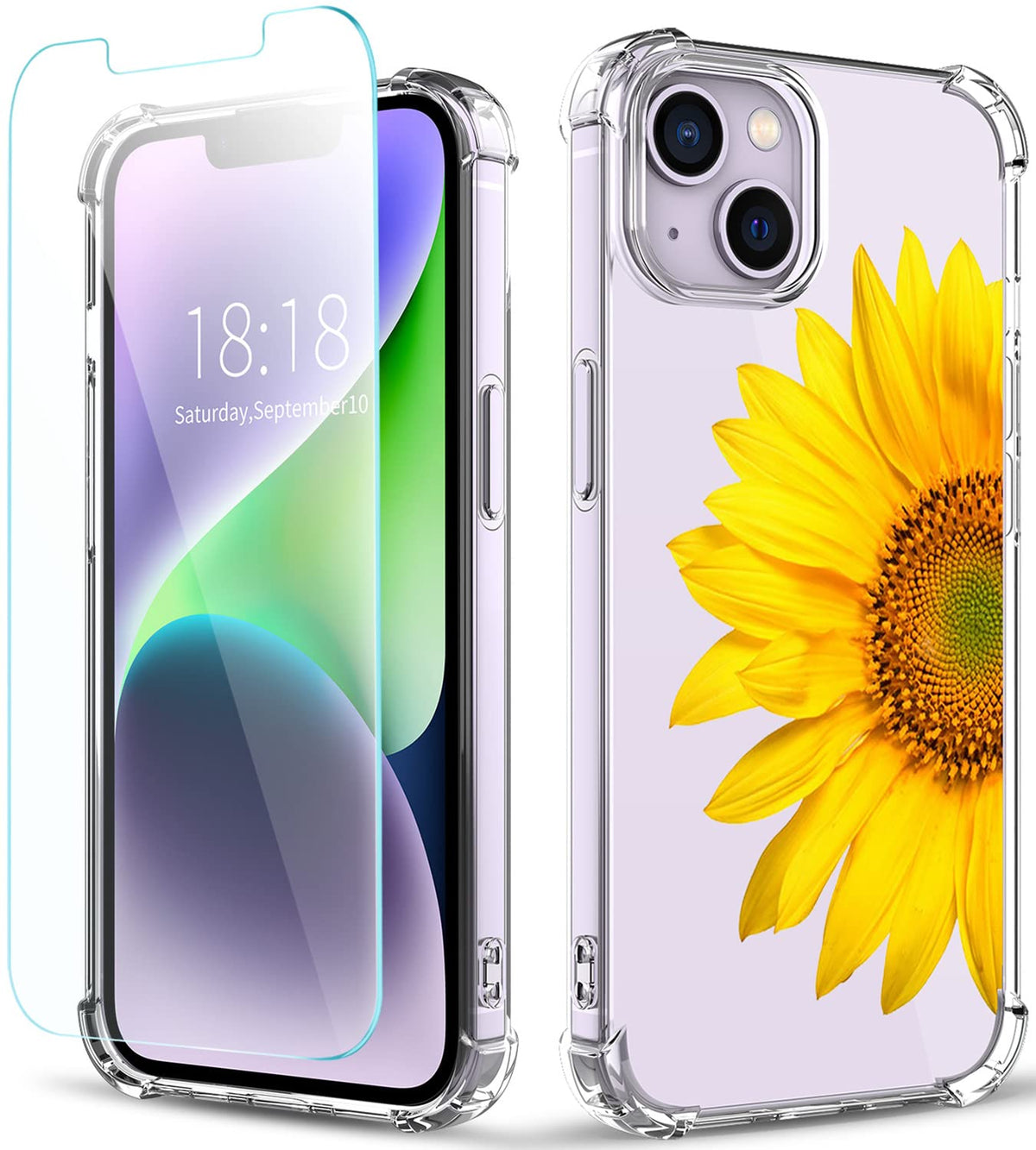 Yoyori Compatible With Iphone 14 Case With Screen Protector, Flower Pattern Design, Floral Clear Women Phone Case Shockproof Pro