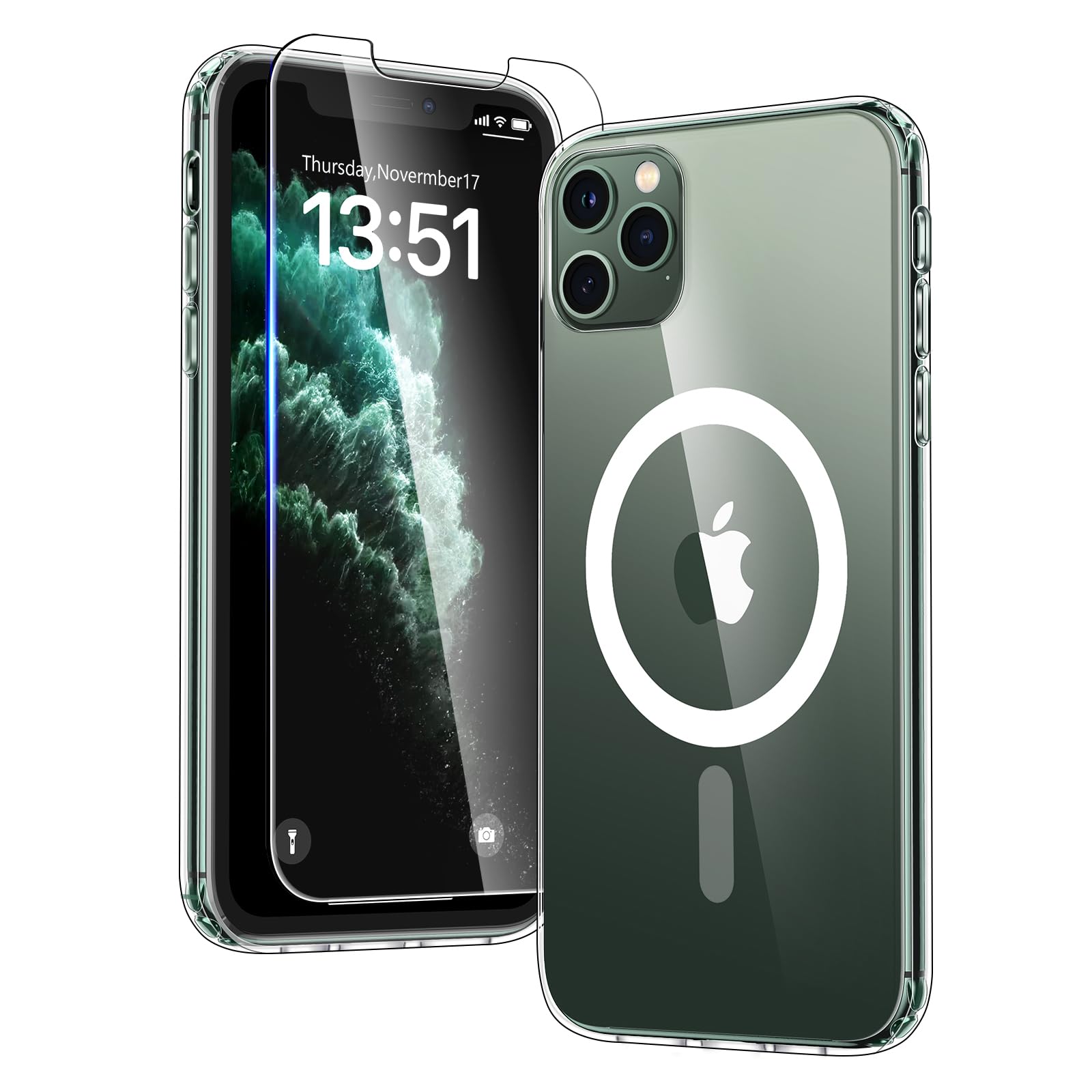 Tauri For Iphone 11 Pro Max Case Clear, [Compatible With Magsafe] With 2X Hd Screen Protector, [Military Grade Drop Protection]