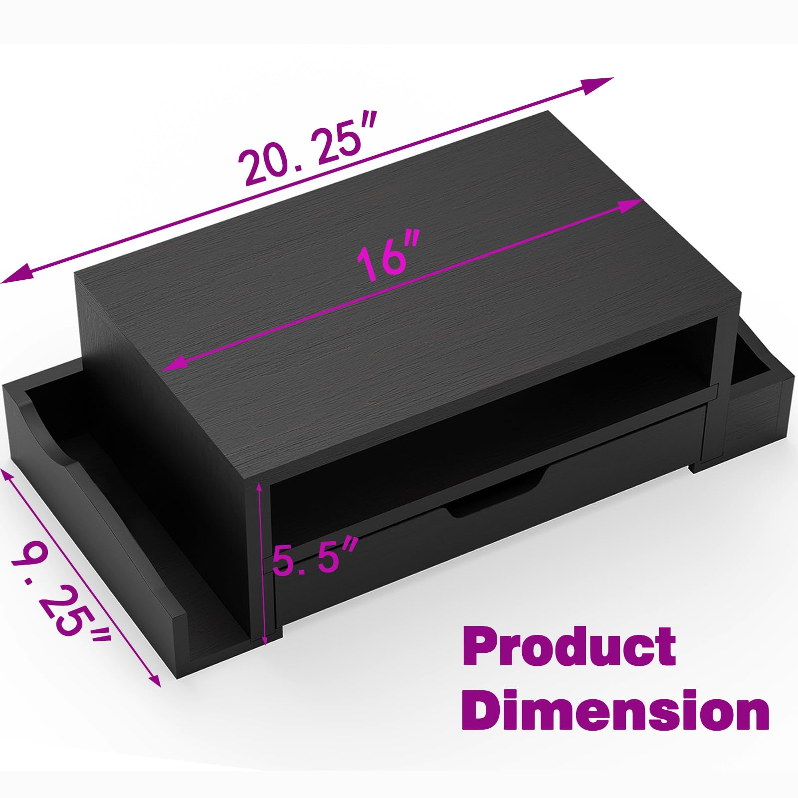 Simple Trending Monitor Stand Riser And Computer Wood Desk Organizer With Drawer And Pen Holder For Laptop, Computer, Imac, Blac