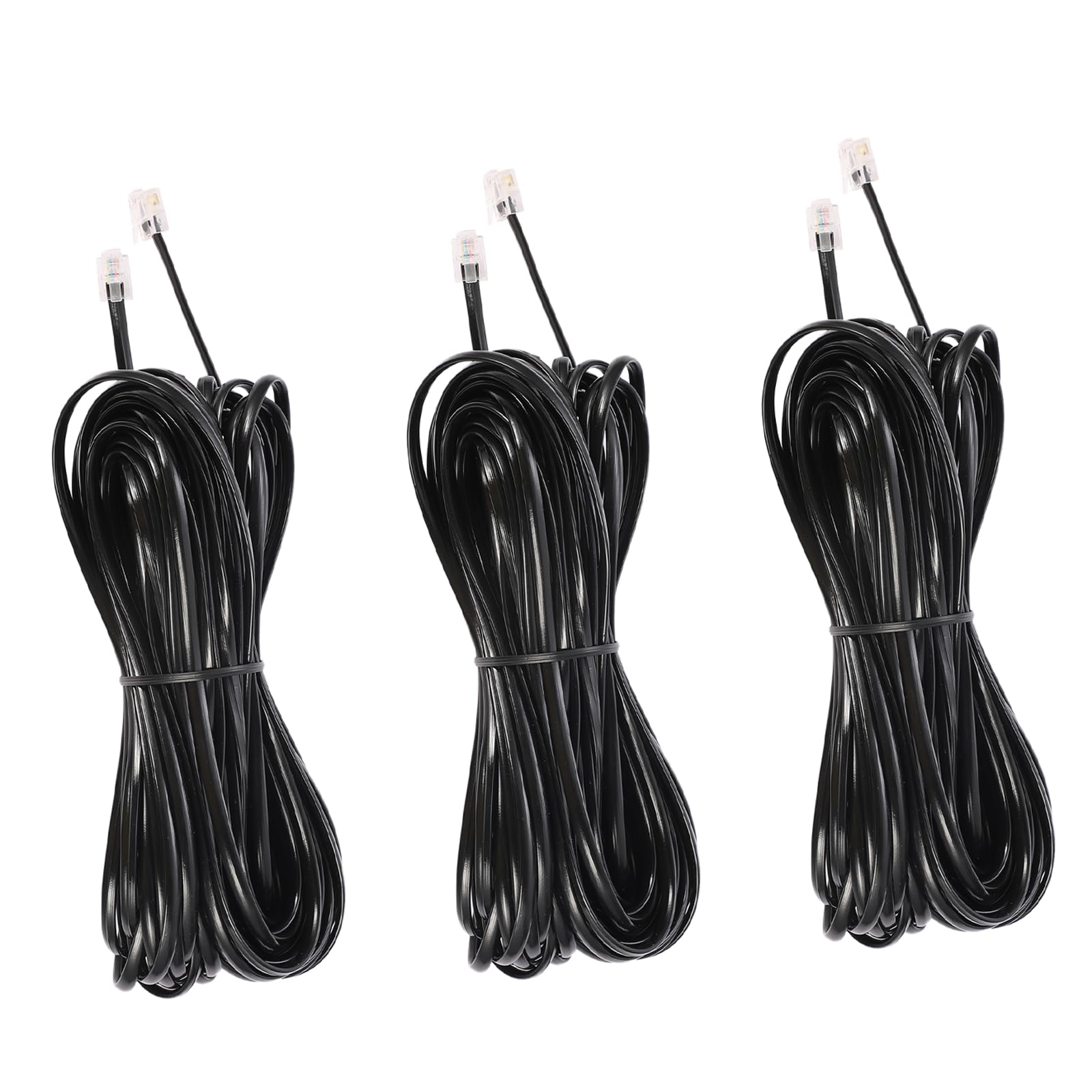 Seefeful Rj12 Cable Phone Cord Rj12 6P6C Male To Male Straight Wired For Both Data And Voice Use Black (25 Ft / 3 Pack)