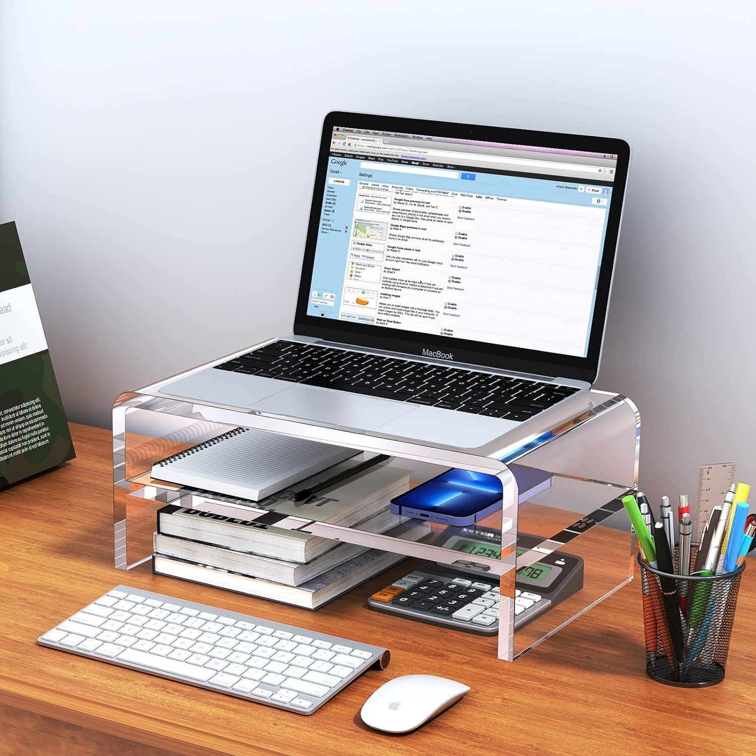 Egchi Acrylic Monitor Stand Riser, 2 Tier Clear Computer Monitor Stand For Home Office Business, Pc Desk Stand Monitor Riser For