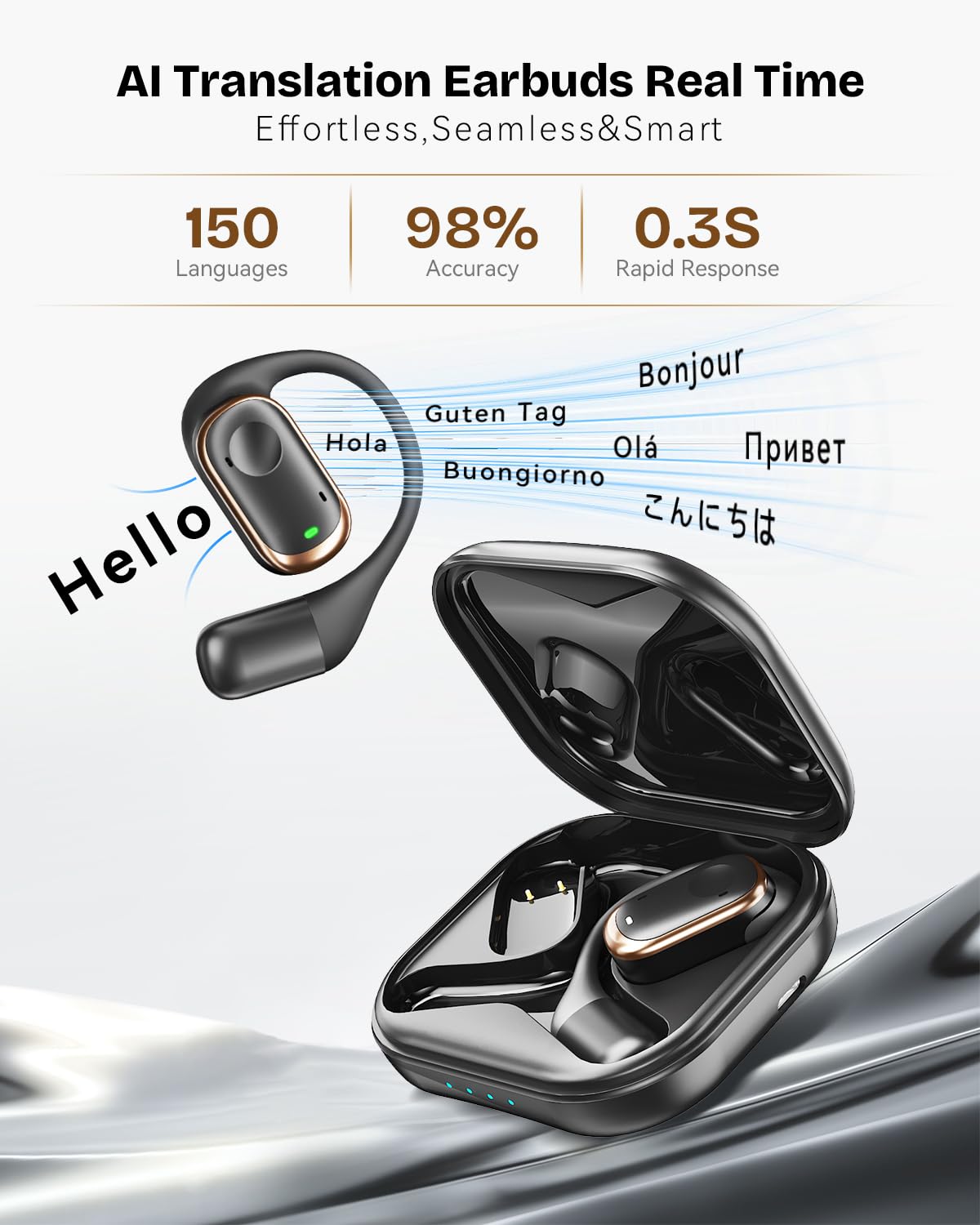 Ai Translator Earbuds Real Time,70 Playtime 150 Languages Translation Earbuds,3-In-1 Translating Earbuds With 6 Modes,Translatio