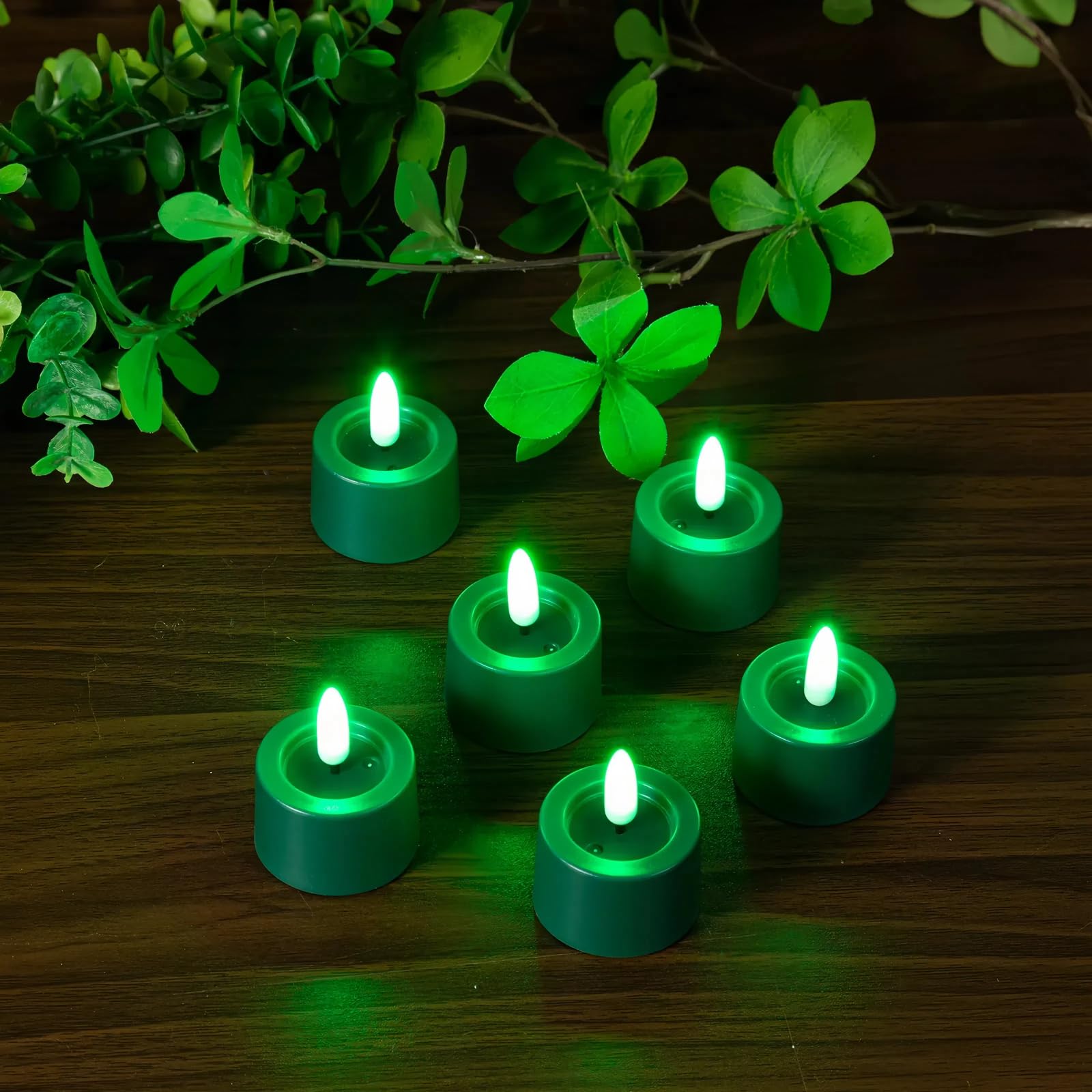 Simplelight Pack Of 12 Tea Lights Candles Battery Operated   Green Flameless Candles With Timer, Battery Included   Perfect For
