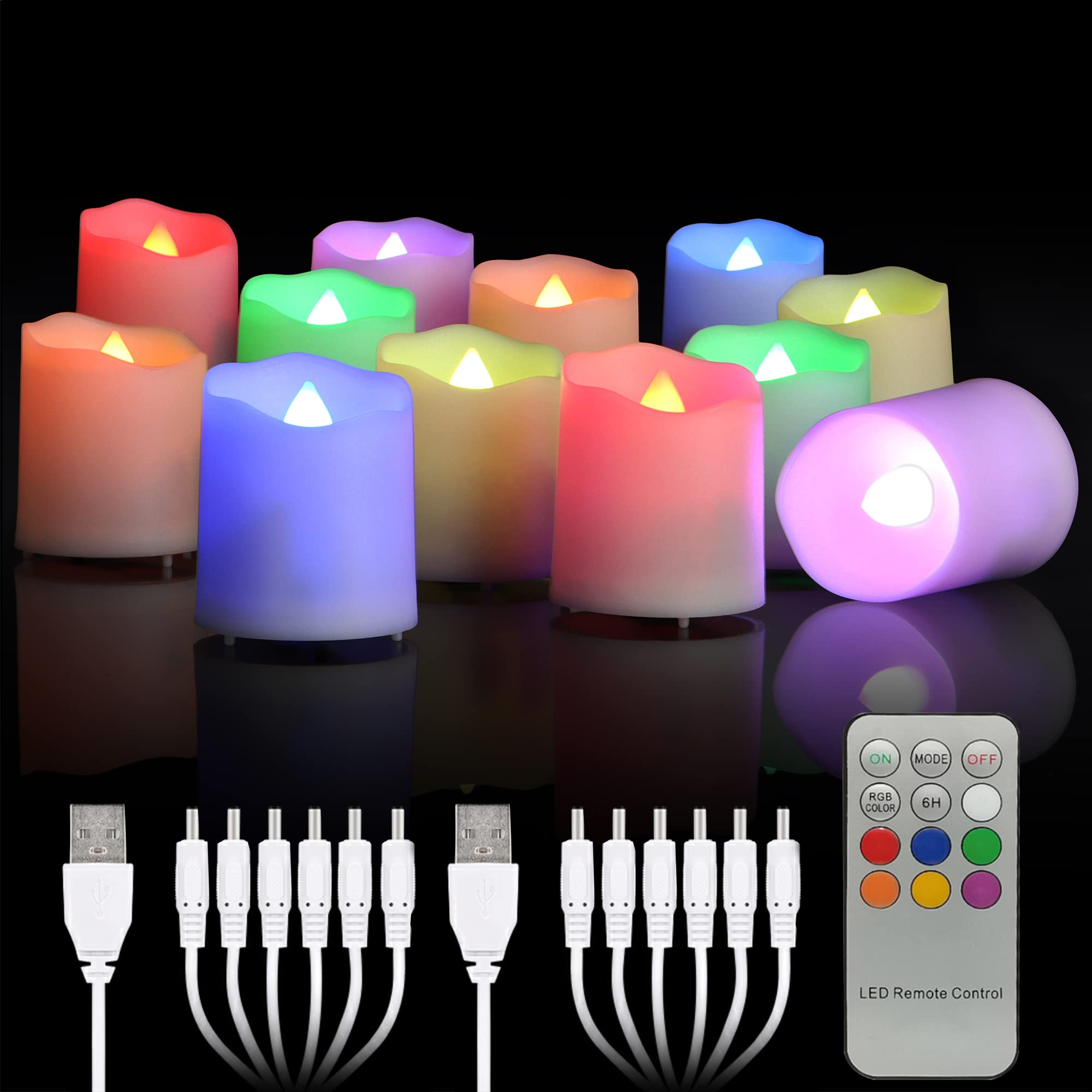 Rechargeable Led Color Changing Tea Lights Usb Flameless Warm White Flickering Votive Candles With Remote For Halloween Christma