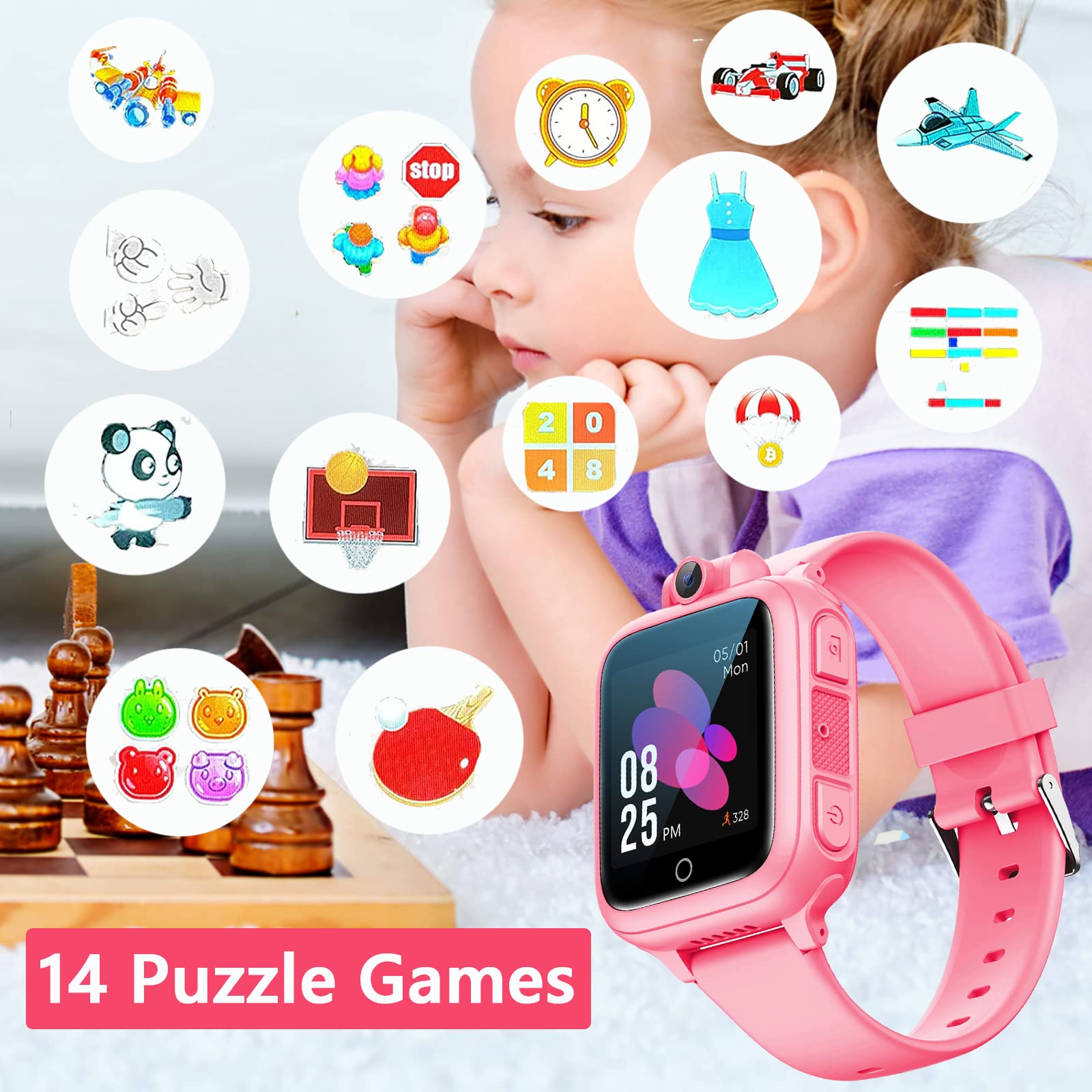 Kids Smart Watch For Girl Boy With 14 Puzzle Games Mp3 Music Video Player Toddler Watch Alarm Clock Camera Voice Video Recoder S