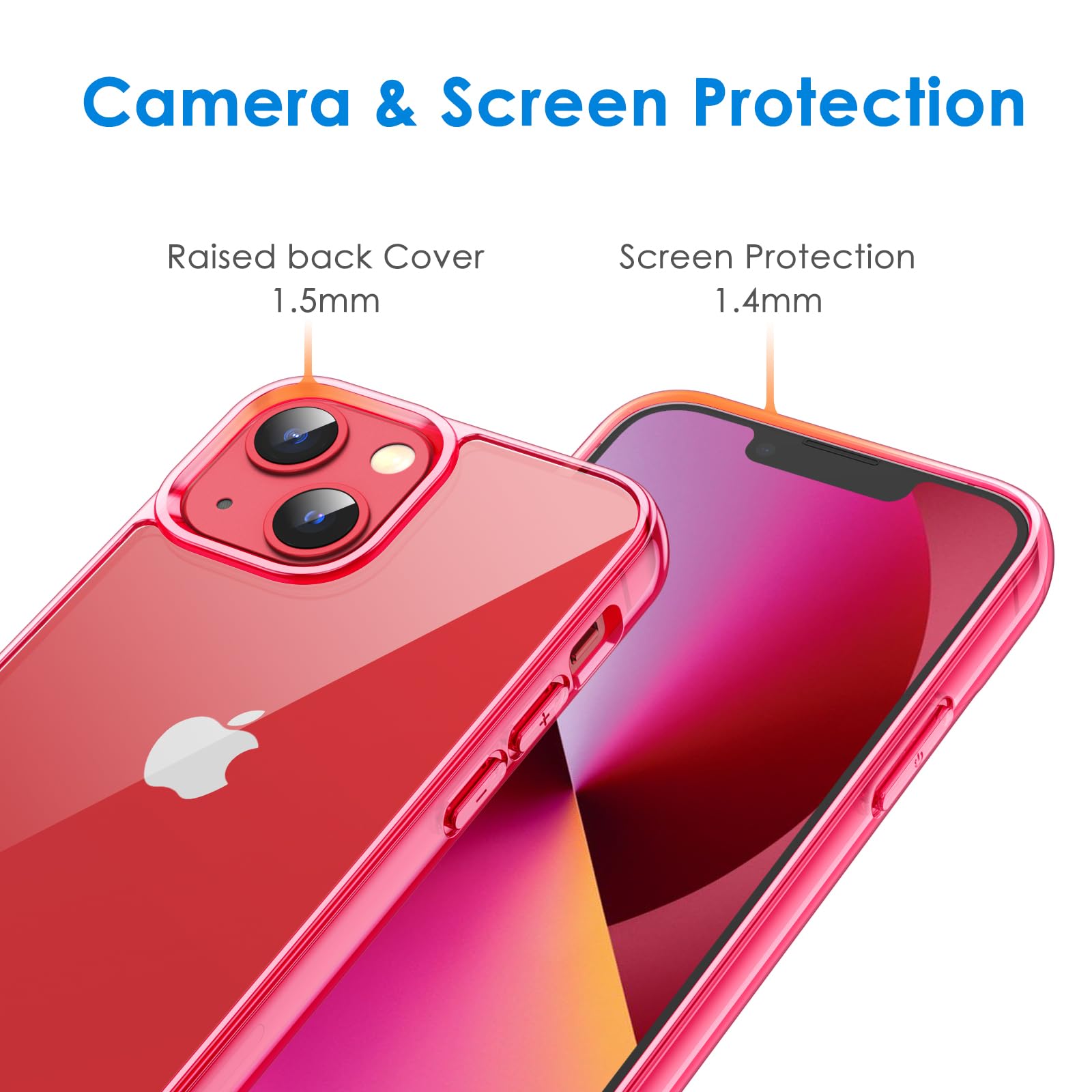 Jetech Case For Iphone 13 6.1-Inch, Non-Yellowing Shockproof Phone Bumper Cover, Anti-Scratch Clear Back (Red)