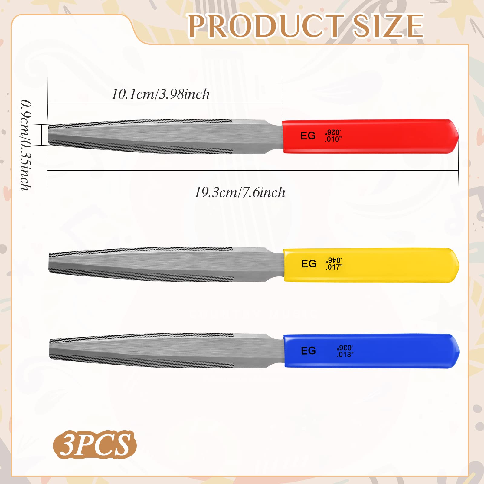 3 Pieces Tapered Guitar Nut Files Nut Slotting Files Set Double Edge Fret File Electric Guitar Fret Tools Fret Crowning Files Fo