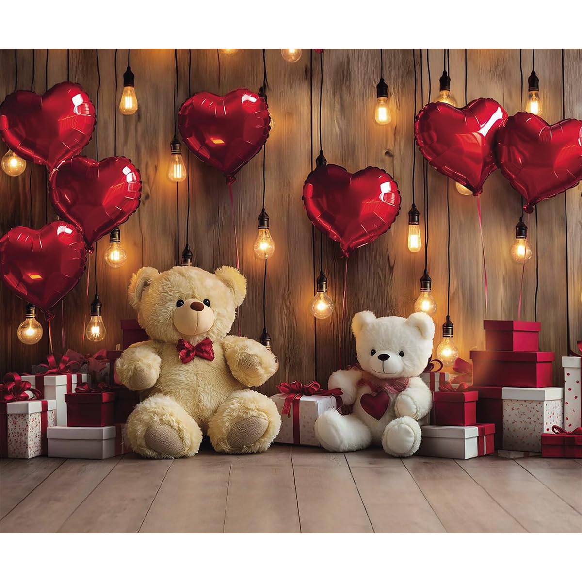 Ted Backdrop Lsseauto 10x8ft Happy Valentines Backdrop, Red Heart Balloon, Cute Ted ...