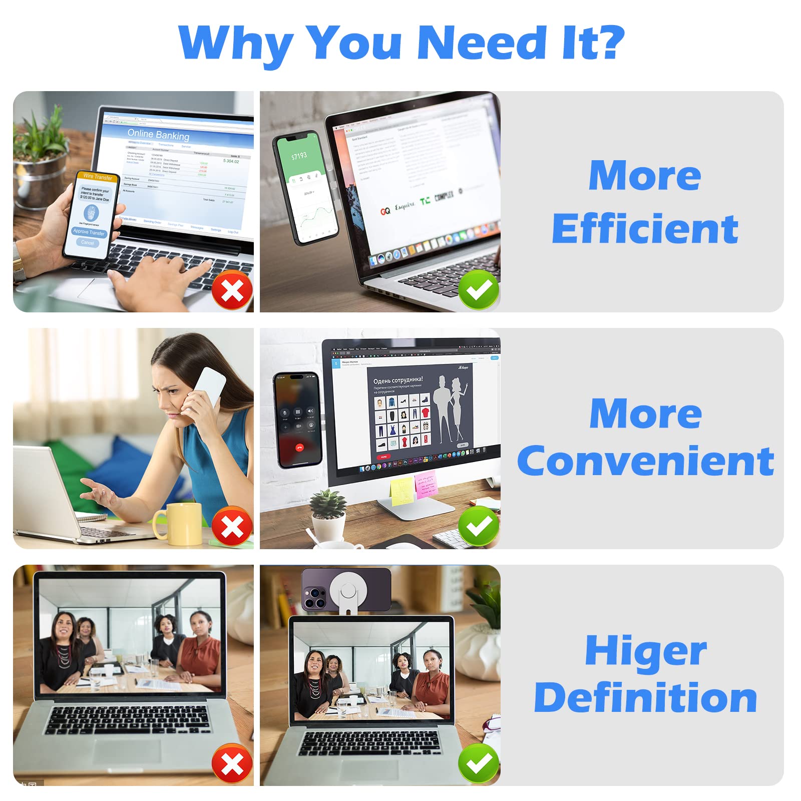 Imluckies [Upgraded] Magnetic Laptop Phone Holder, 180 Adjustable Continuity Camera Mount Clip Compatible With Magsafe For Iphon