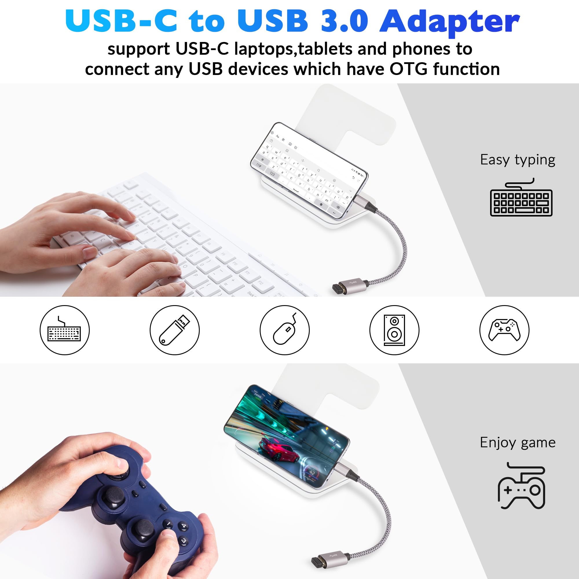Togconn Micro Usb To Usb Adapter, Micro Usb 2.0 Otg Cable 4 Pack, Nylon Braided, Aluminum Shells, Usb Male To Usb Female For S7