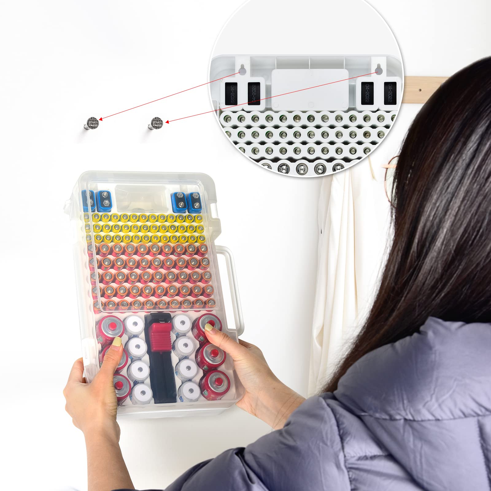 Battery Organizer Storage Case With Tester Checker. Batteries Holder Box Container For 120+ Aa Aaa 9V C D Lithium Cr2025 Cr1632