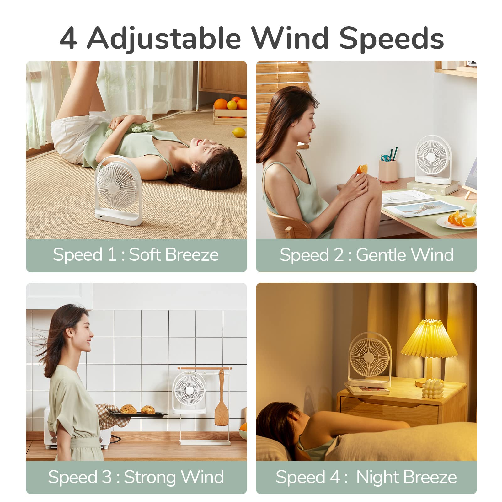 Jisulife Desk Fan, Small Portable Battery Operated Desktop Fan With 4 Speeds, Max 15 Hrs, Strong Airflow, Ultra Quiet, 4000Mah U