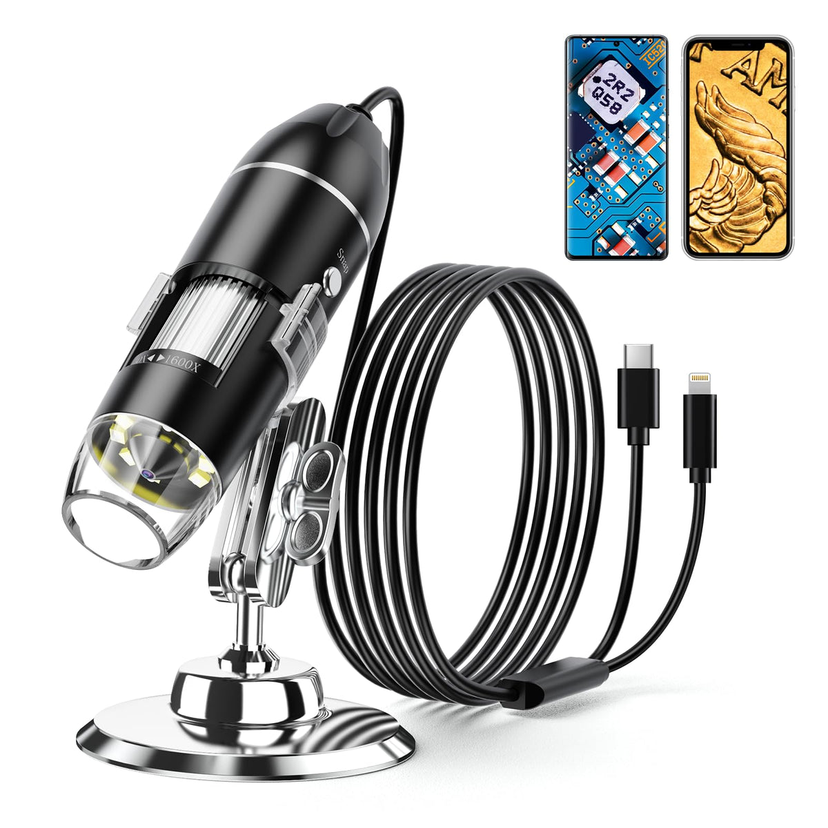 Leipan Digital Microscope, 50X-1600X Magnification Portable Usb Microscope With Adjustable Stand, Mini Microscope Camera Compati