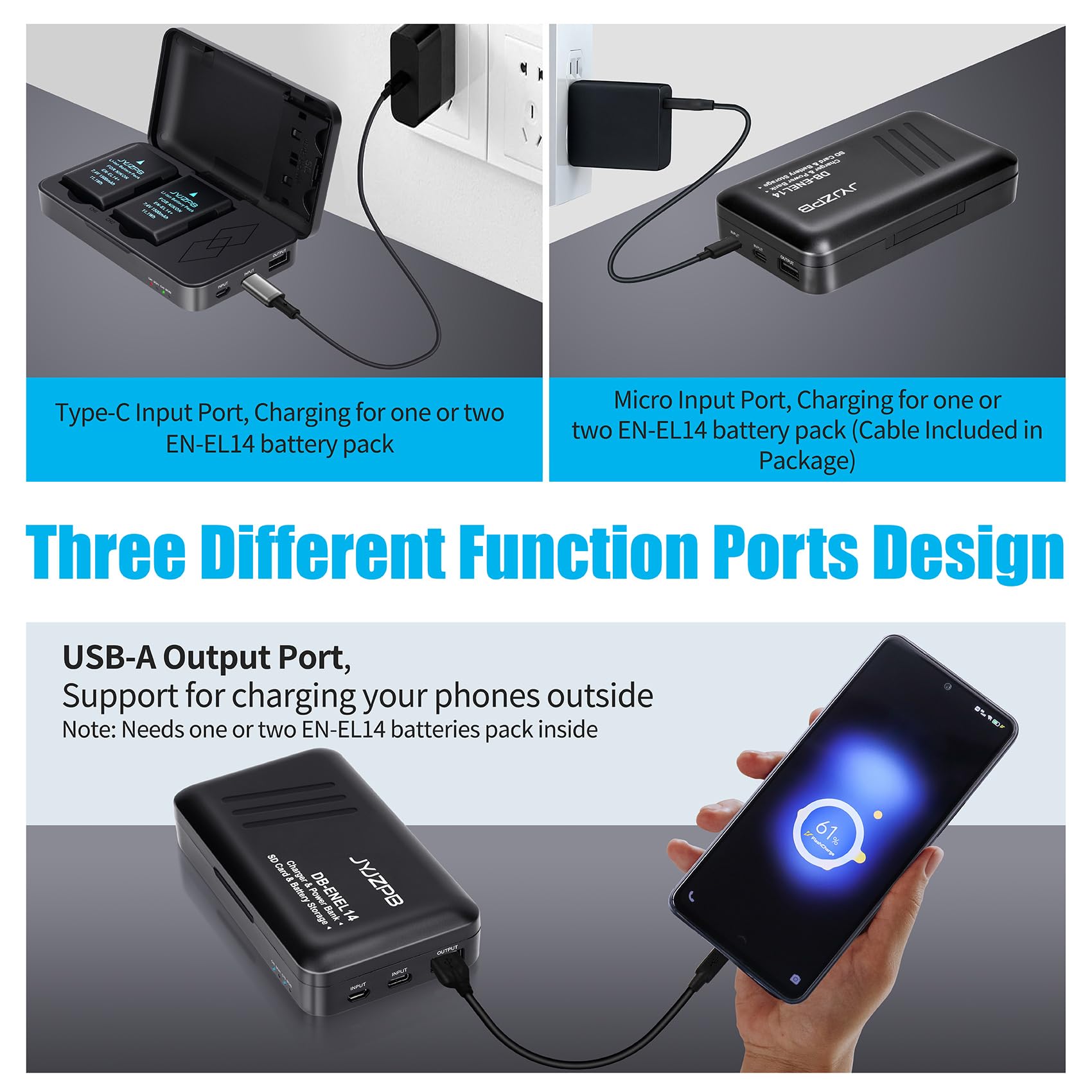 Jyjzpb En El14 En El14A Battery For Nikon D3200, D3400, D3500, D5600, D3300 Battery Charger Case With Dual Channel For Nikon D31