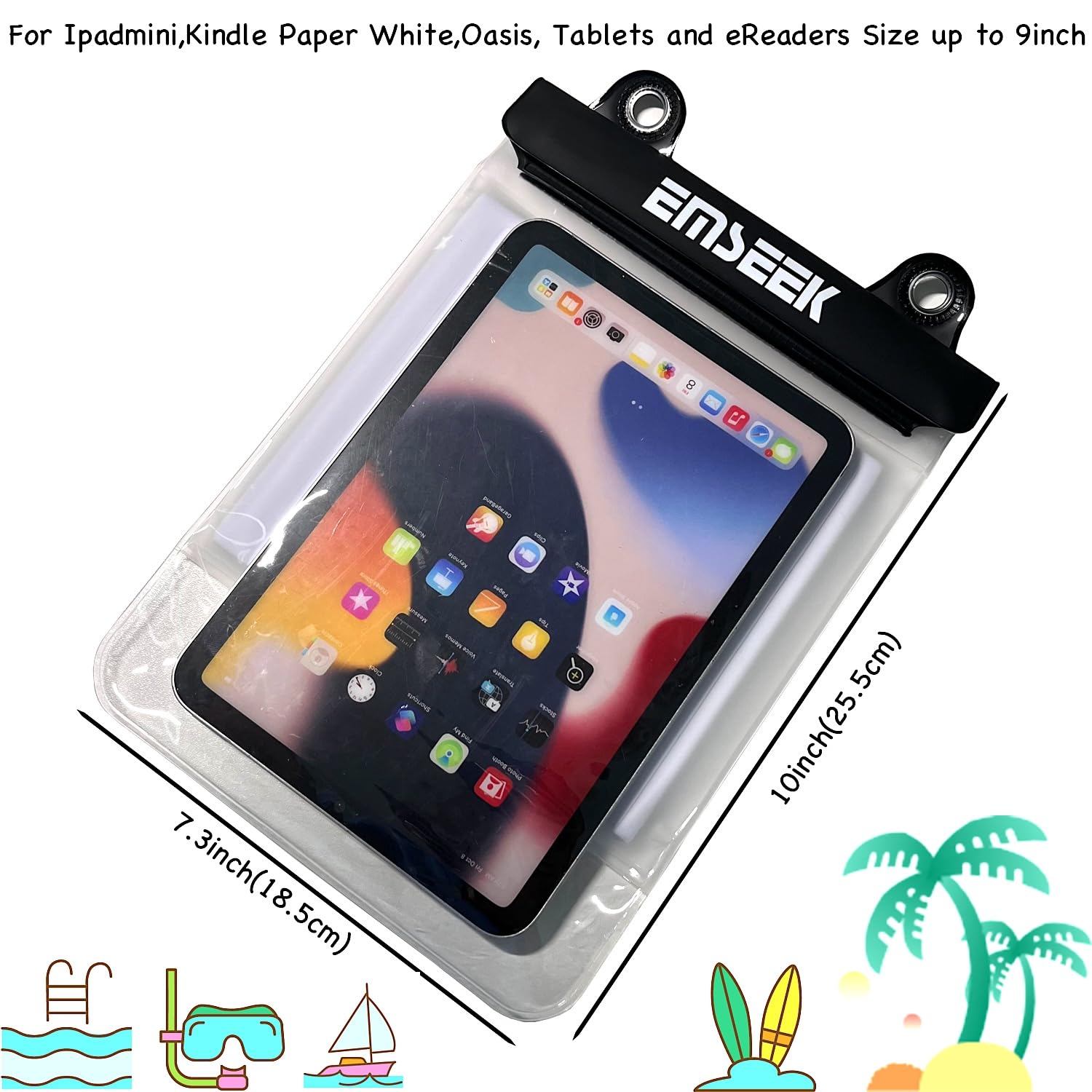 Emseek Floating Waterproof Tablet Case Dry Bag Ereader Cover Waterproof Holder Pouch For Ipad Mini Galaxy Tab A S2 E Tab M8 Zenp