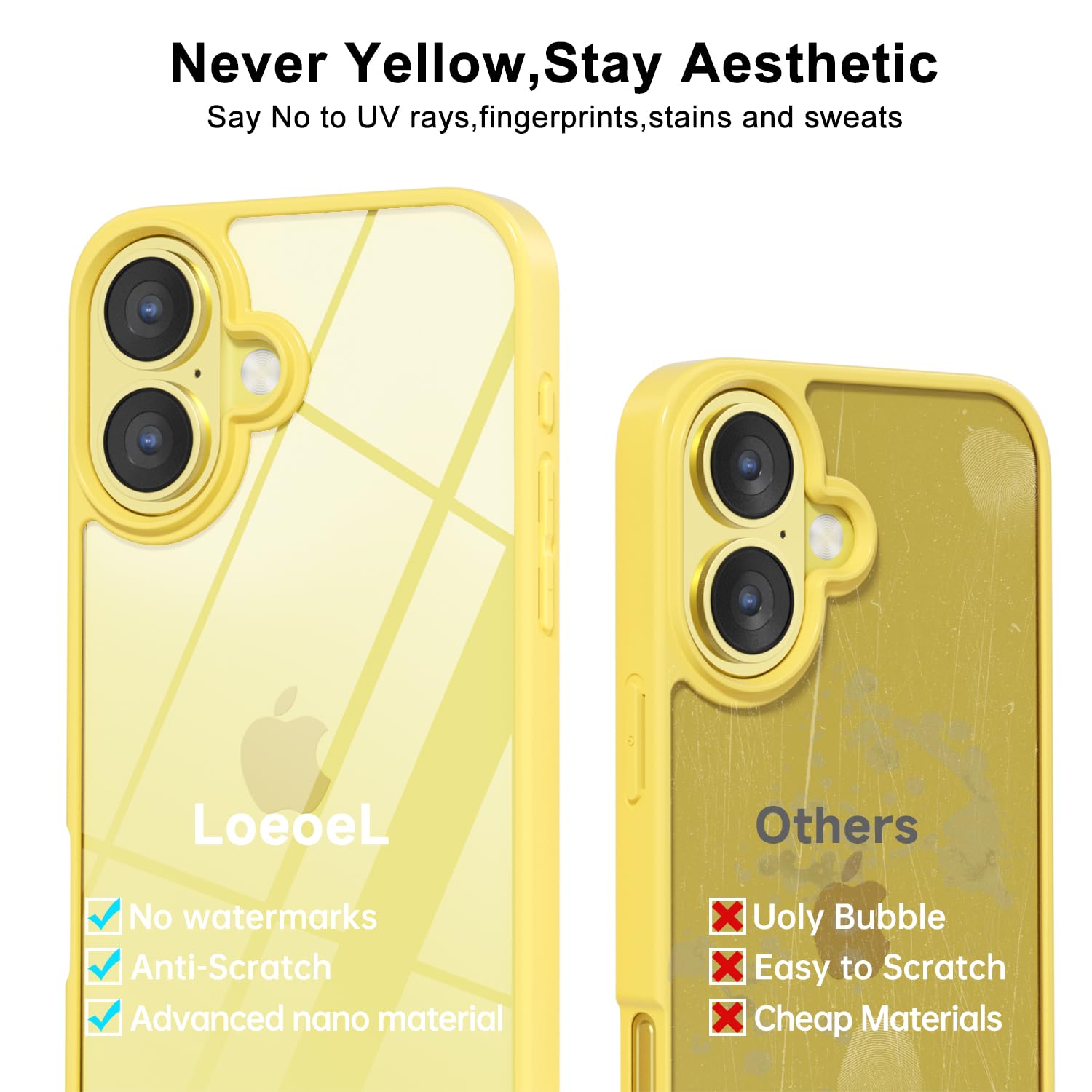 Loeoel For Iphone 16 Case Clear, Transparent Hybrid 16 Case [Hard Plastic & Soft Silicone Bumper] Acrylic Non Yellowing Thin Sli