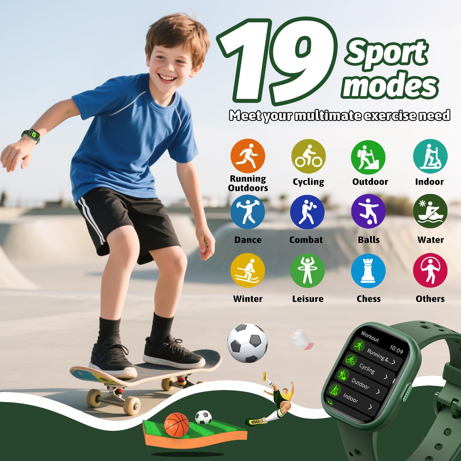 Heroange Kids Smart Watch For Girls Boys,Ip68 Waterproof Kids Fitness Tracker Watch With 1.83 Face,Heart Rate Sleep Monitor,19 S