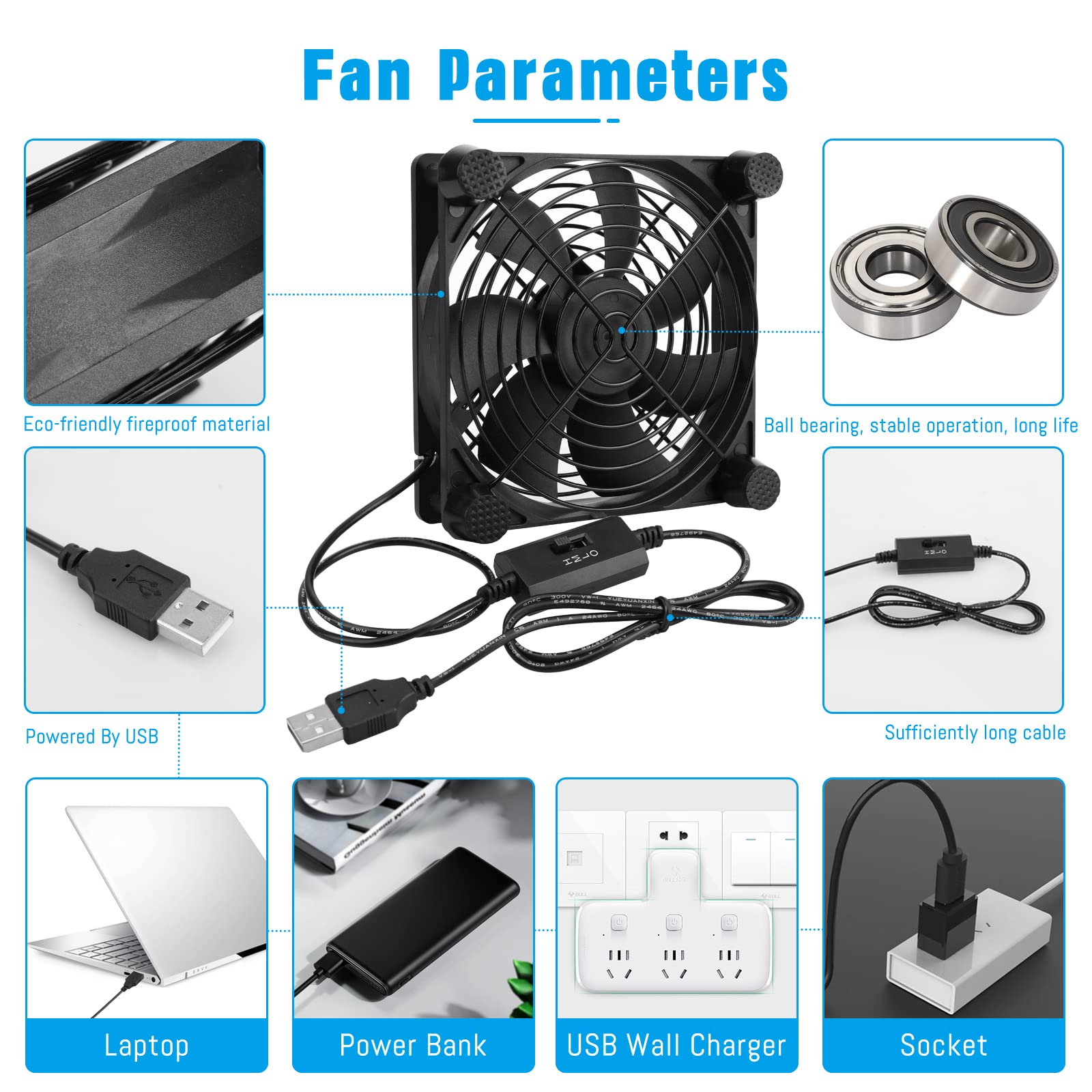 Neukniy Quiet 120Mm Usb Computer Fan Dual Ball Bearing With Speed Controller 5V Powered Fan For Router Modem Xbox Dvr Playstatio