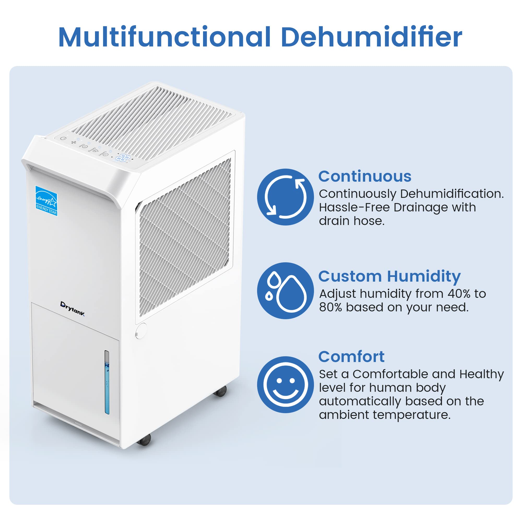 Vellgoo 3,200 Sq.Ft Energy Star Dehumidifier For Basement With Drain Hose, 36 Pint Drytank Dehumidifiers For Large Room, Suit Fo