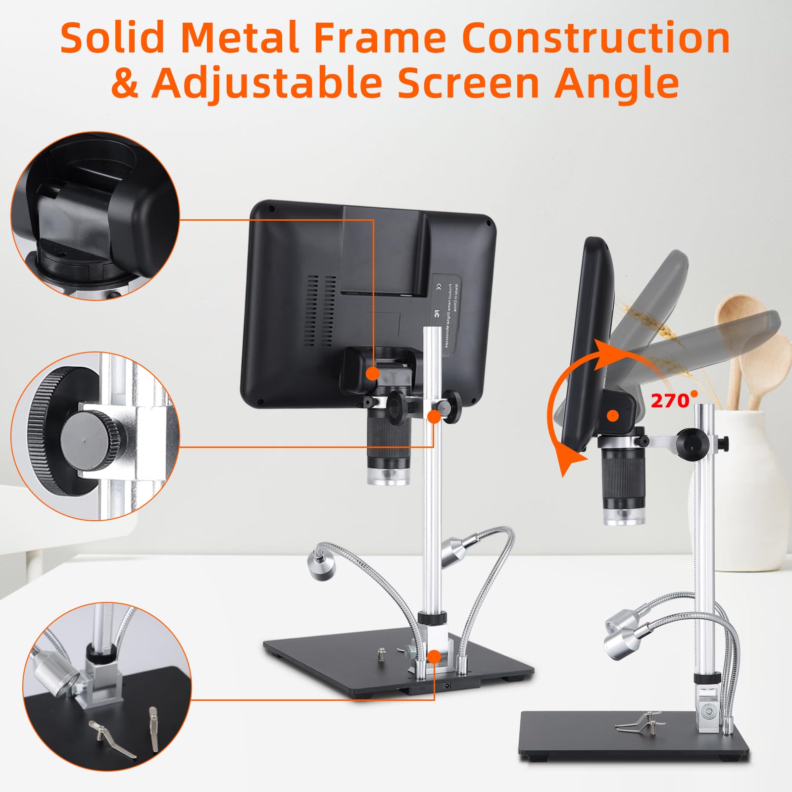 Koolertron 10.1''Ips Lcd Digital Microscope 8 Led Lights&2 Fill Lights,Usb Electronic Microscope Camera With Remote Control And