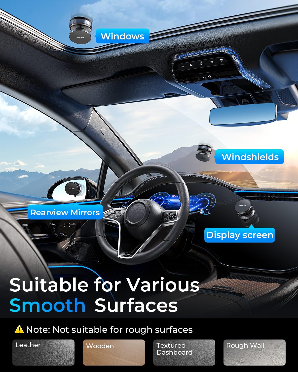 Mrglas 2025 Upgraded 360 Adjustable Vacuum Magnetic Phone Holder Stand[Strongest Suction & Ultra Magnetic] Car Phone Mount For M