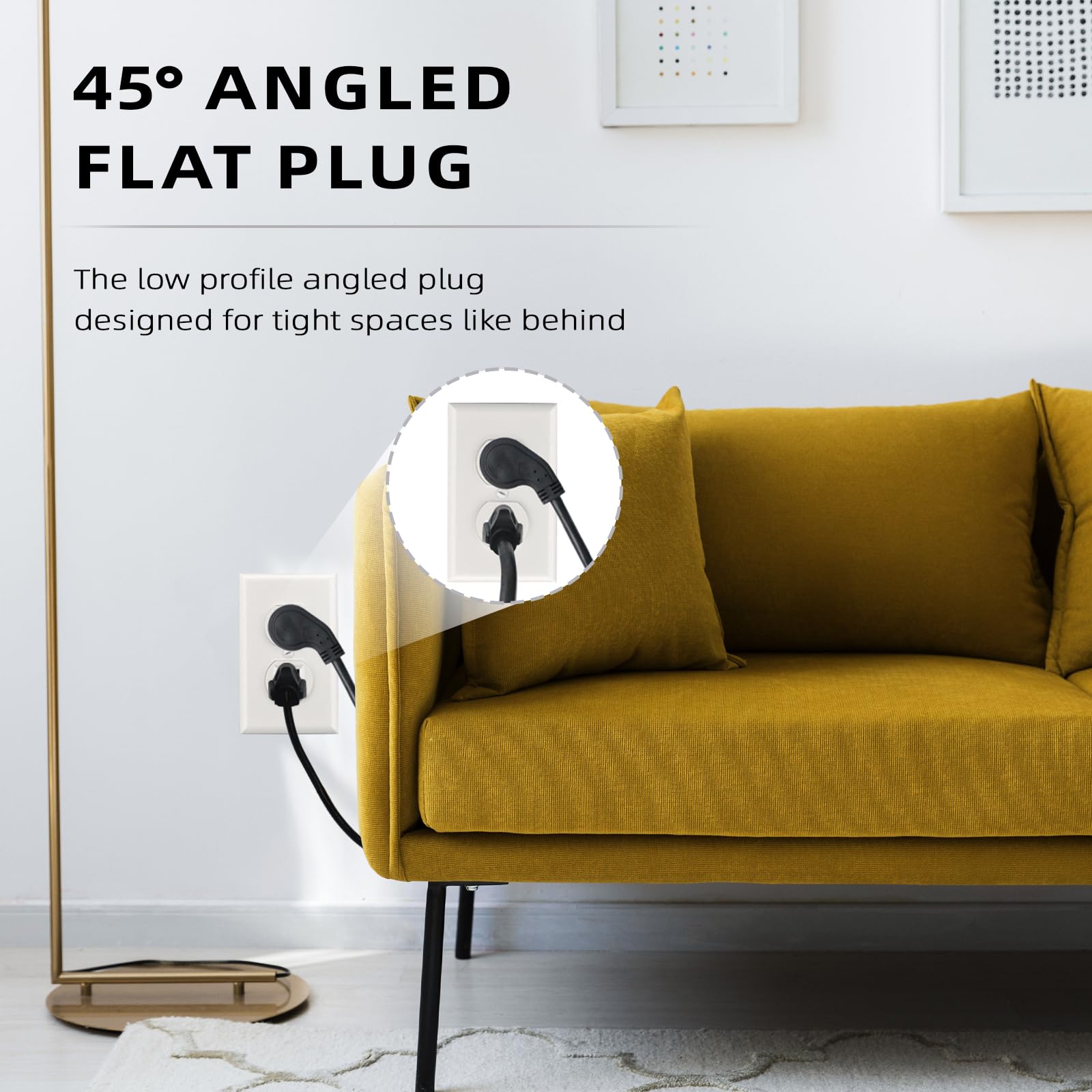 Ep 3 Pack 1 Ft Flat Plug Extension Cord, 16 Awg 3 Prong Grounded Black Low Profile Extension Cable For Indoor