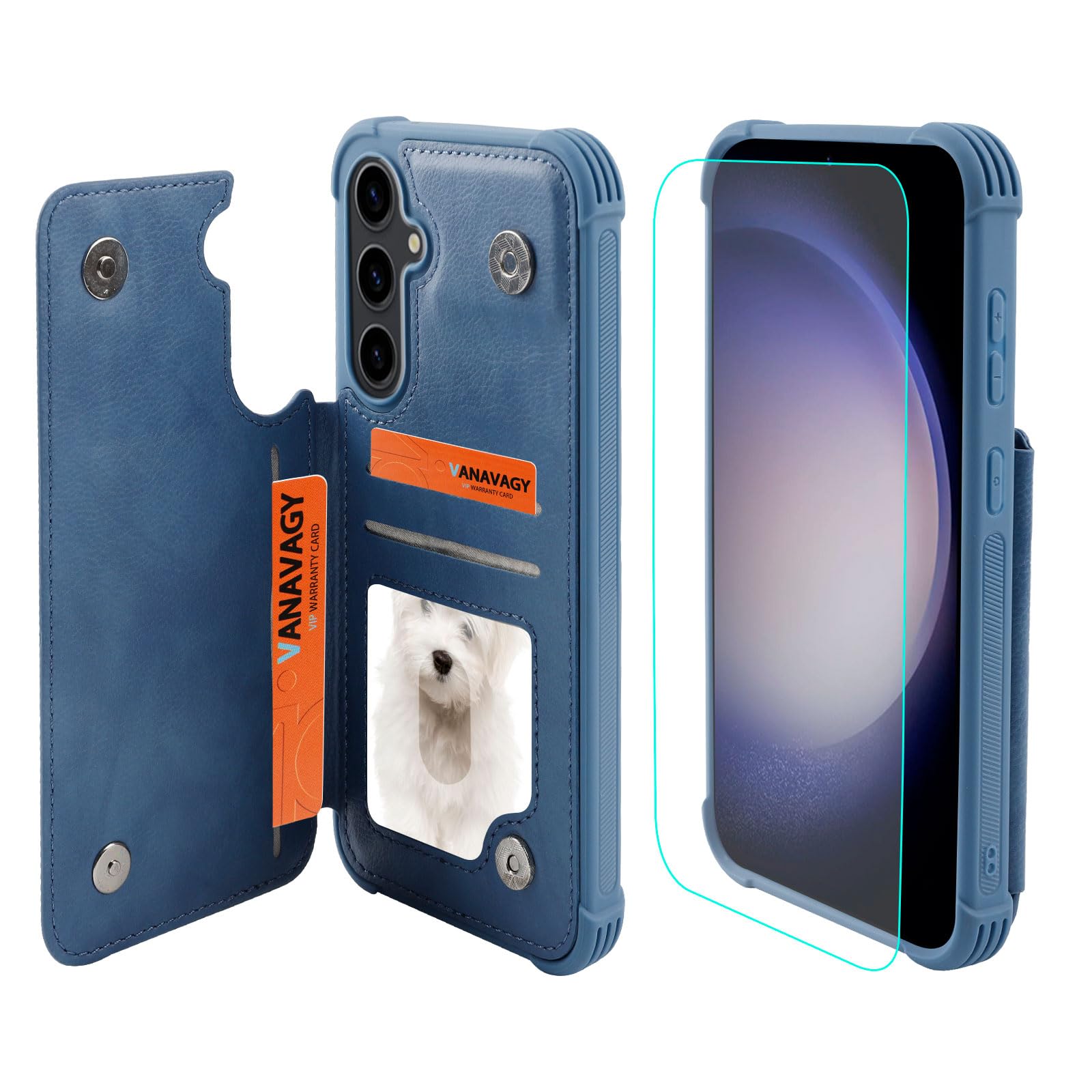Vanavagy Wallet Case Compatible For Galaxy S23 Fe,Rfid Block Leather Flip Folio Phone Case Fits Magnetic Car Mount With Credit C