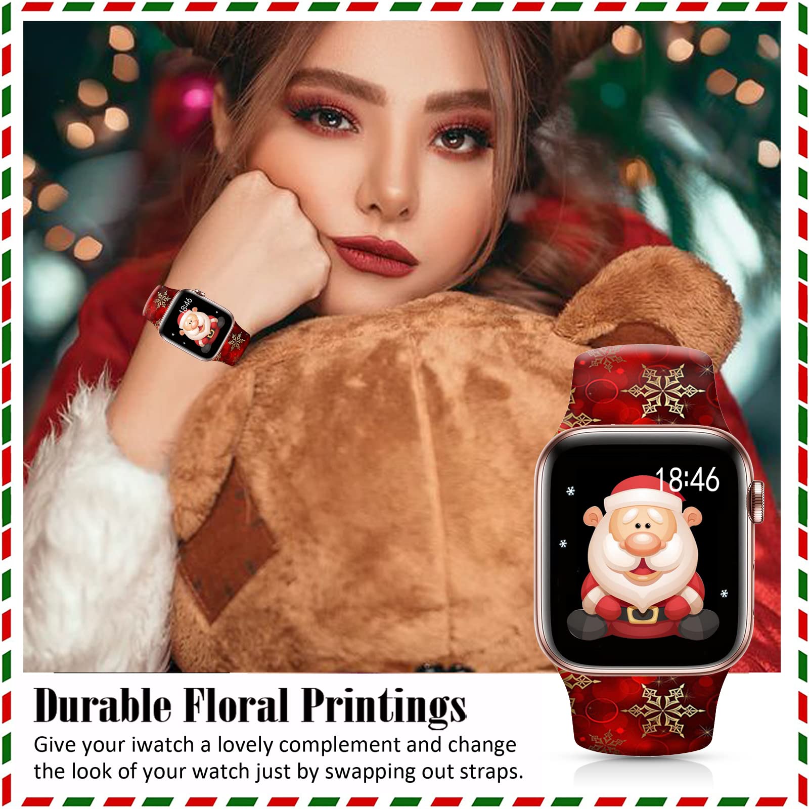 Ftfcase Red Snowflake Christmas Watch Bands Compatible With Apple Watch 41Mm 40Mm 38Mm, Flower Printed Soft Silicone Sport Strap