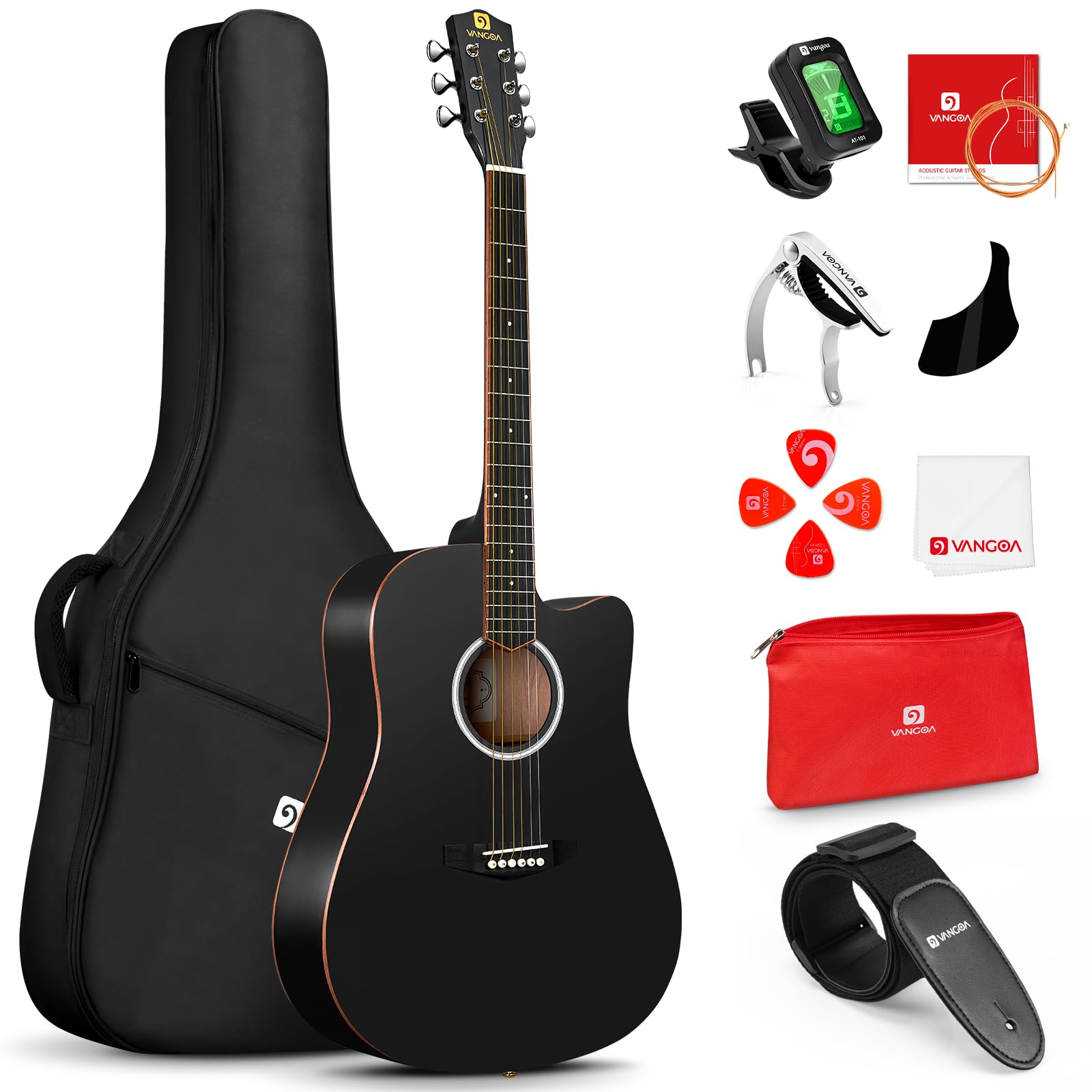 Vangoa 41'' Acoustic Guitar Bundle For Adults Beginners Teens Dreadnought Full Size Cutaway Guitarra Ac  Stica Kit With Gig Bag,