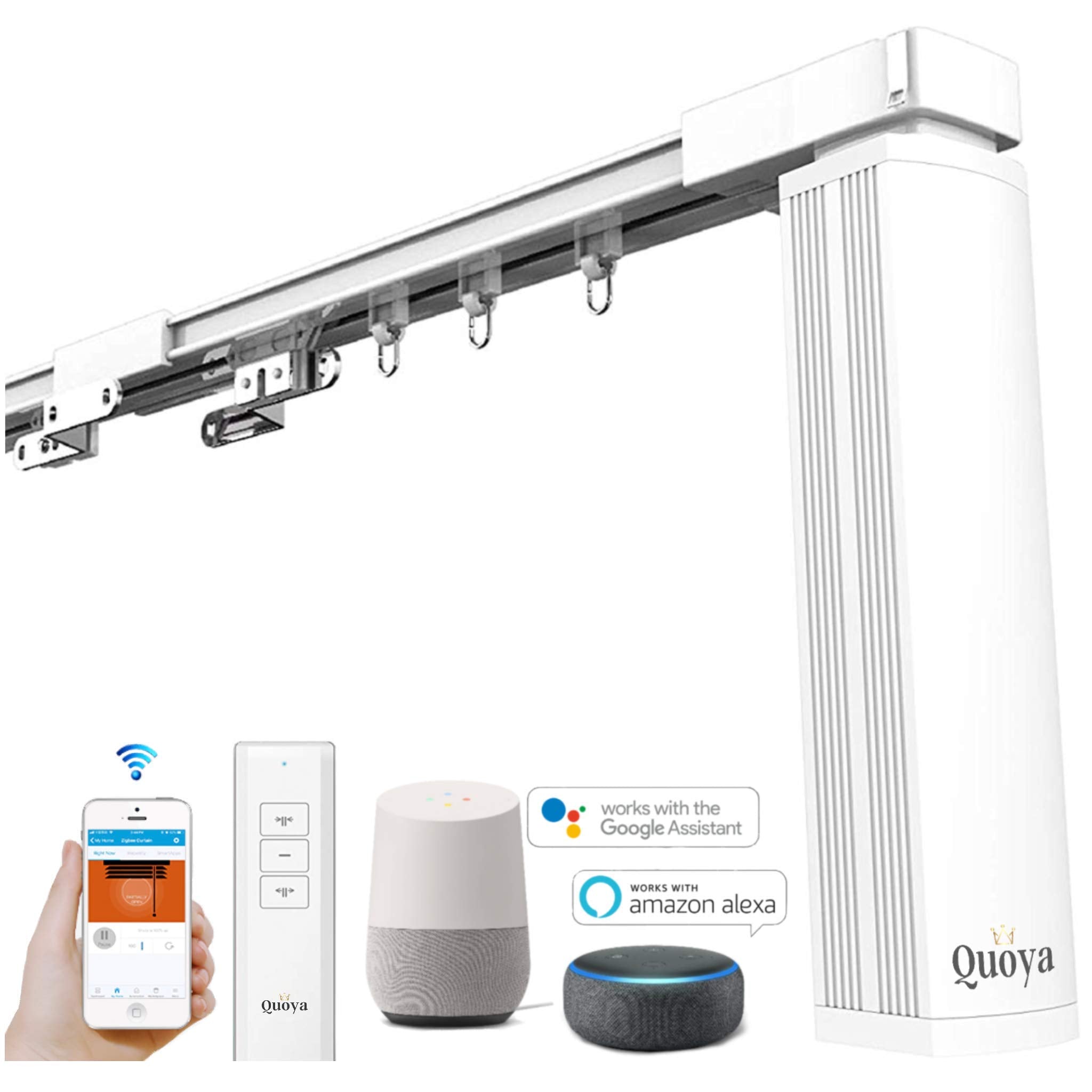 Quoya QL500 Smart Curtains System, Electric Curtain Track with Automated Rail?Motorized and Adjustable Tracks/Rod/Pole (up to 7 