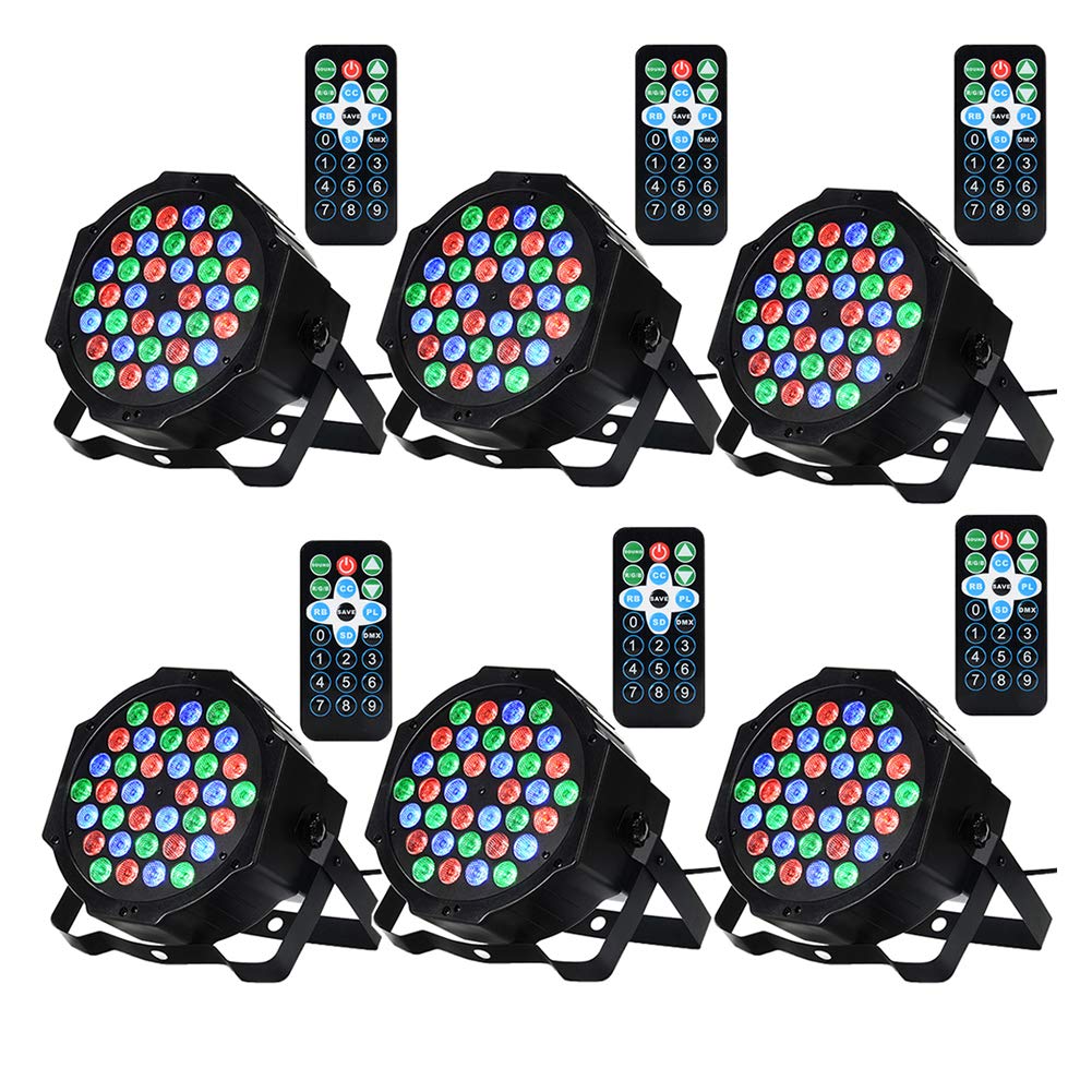 LUNSY Dj Lights, 6 Pack 36 LED Par Lights Stage Lights with Sound Activated Remote Control & DMX Control, Stage Lighting Uplight