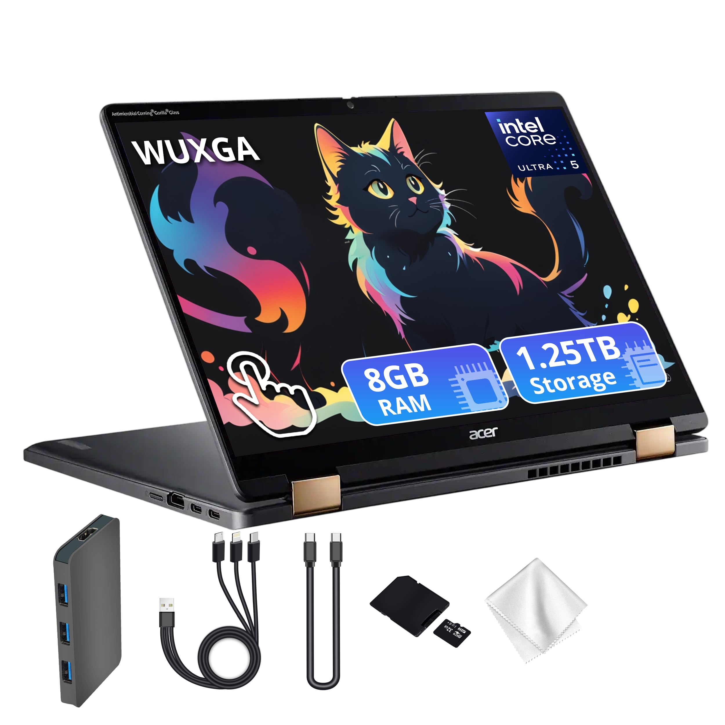 Acer Plus Spin 714 14 WUXGA Touch 2in1 Chromebook, Intel Core Ultra 5 115U, 8GB LPDDR5, 1.25TB Storage(256GB SSD&1TB Dock Sta