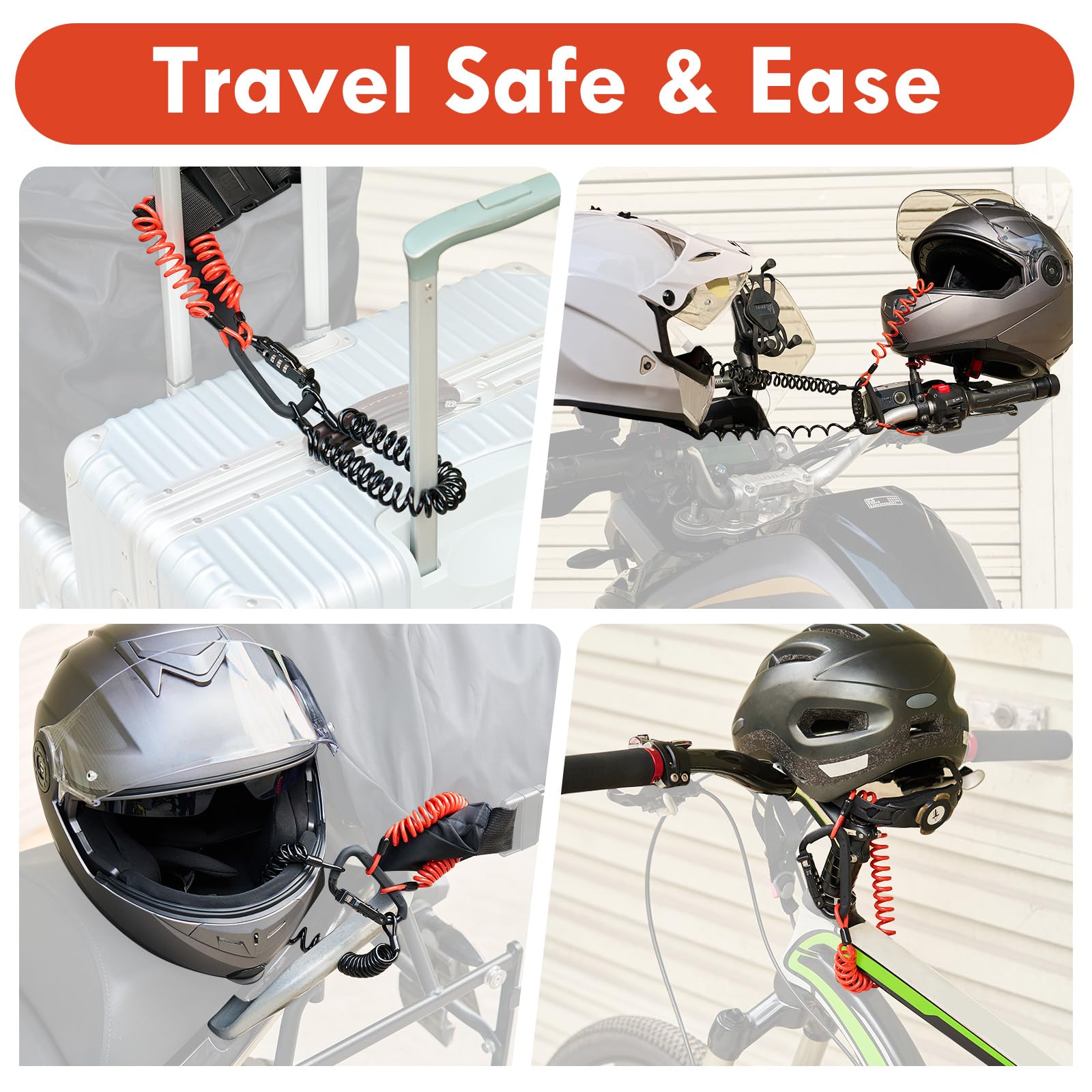 Avoeco Motorcycle Helmet Lock With Two Cables & Pin Locking Carabiner For Extra Security Ideal Lock For Bike Helmets, Phone Moun