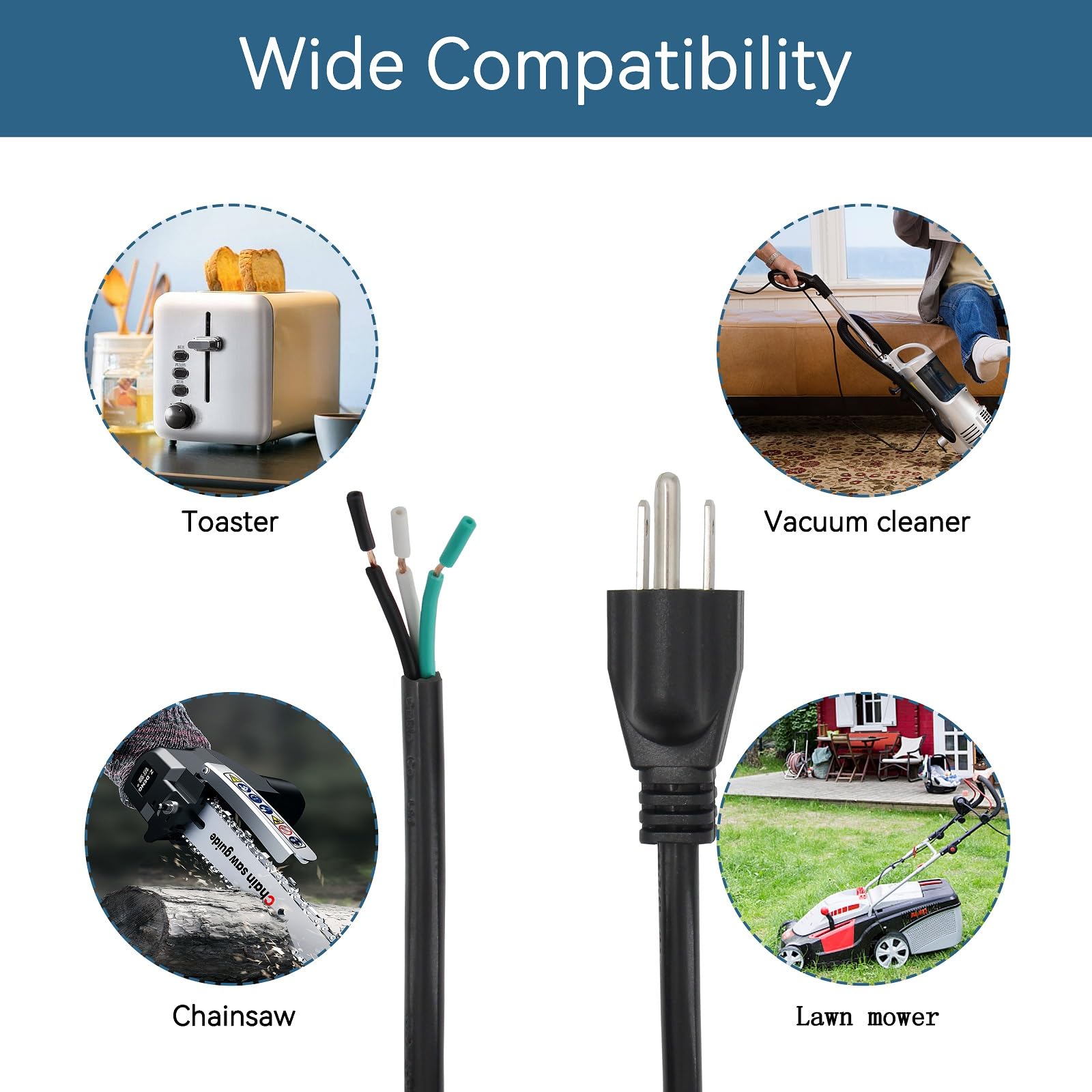 10Ft Power Cable Replacement, Cable 110V 115V 120V 300V Pigtail For Appliance, Nema 5 15P Plug Us Sjt 18Awg (18/3)