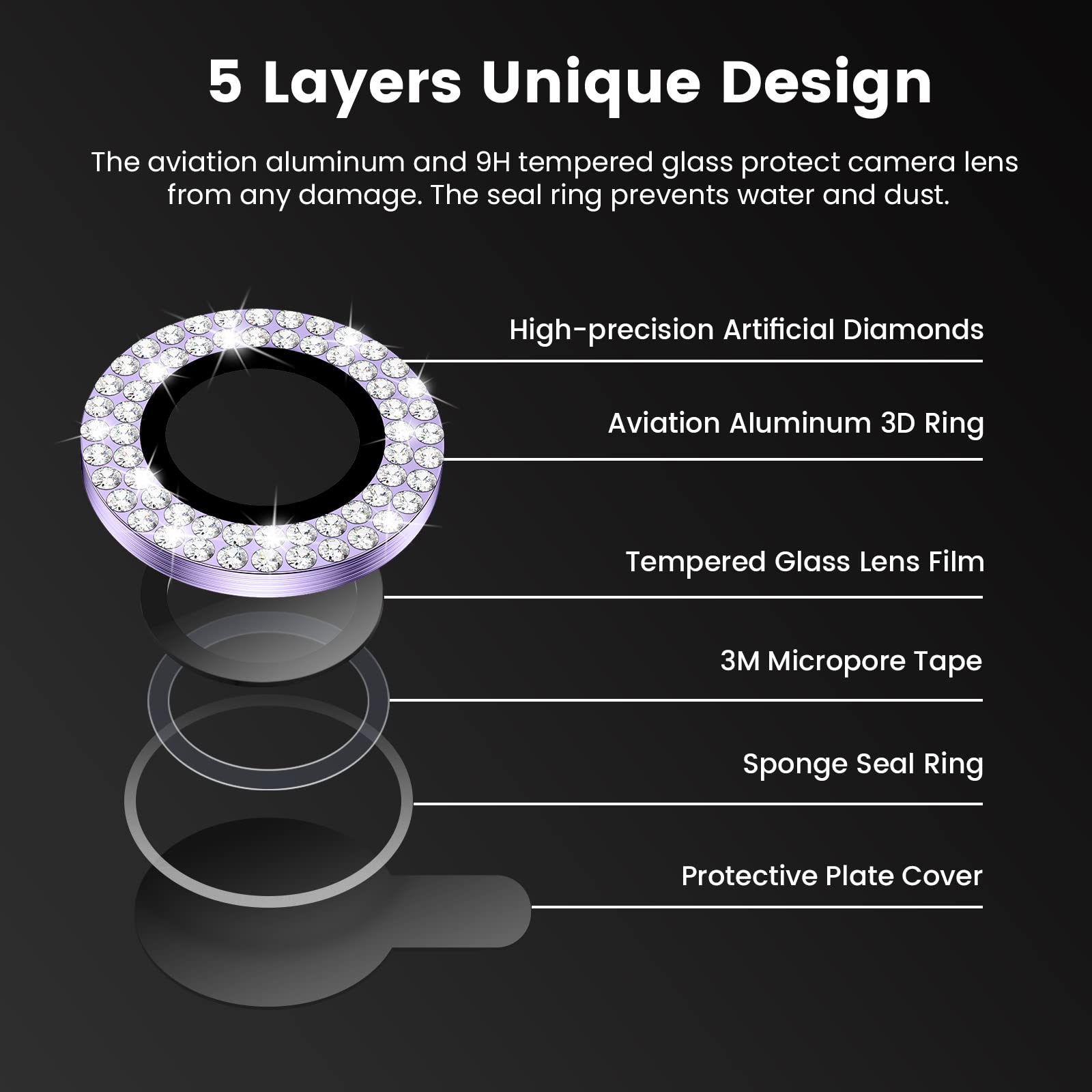 Tensea For Iphone 14 Plus/Iphone 14 Camera Lens Protector Bling, Protection Camera Cover Tempered Glass Screen Protector Diamond