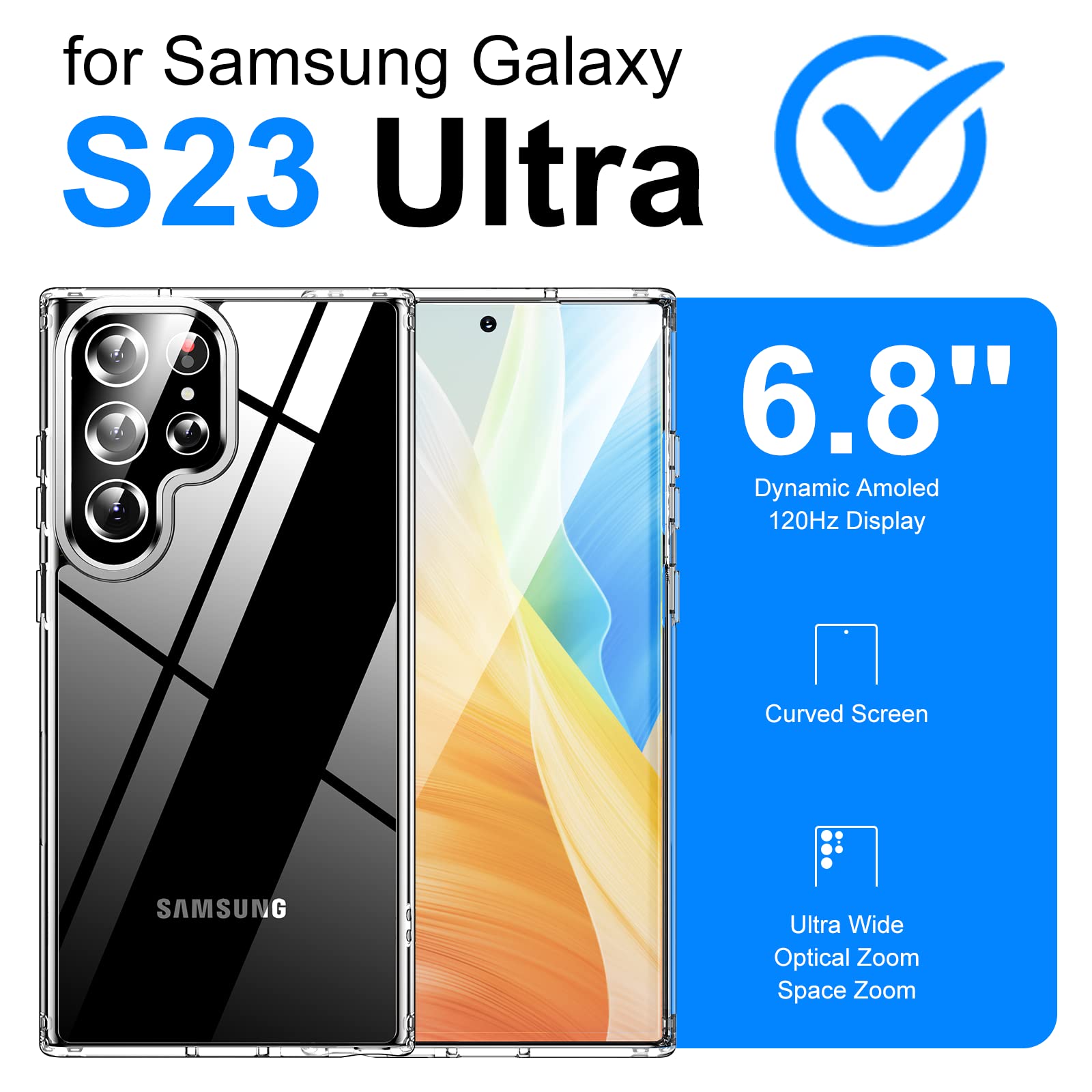 Meifigno Natural Series For Samsung Galaxy S23 Ultra Case (6.8 Inch), [30X Anti Yellow][Military Grade Protection & Super Clear]